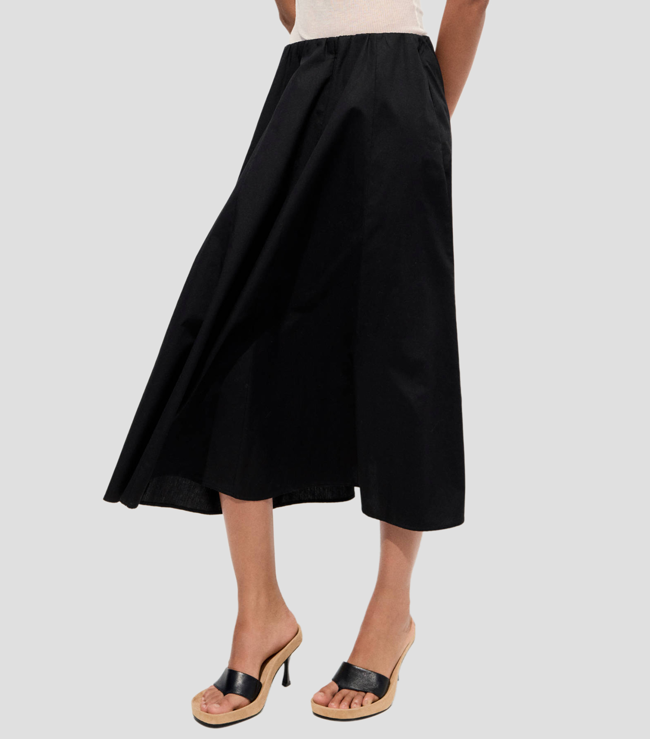 Falda midi de corte evasé lisa Mujer