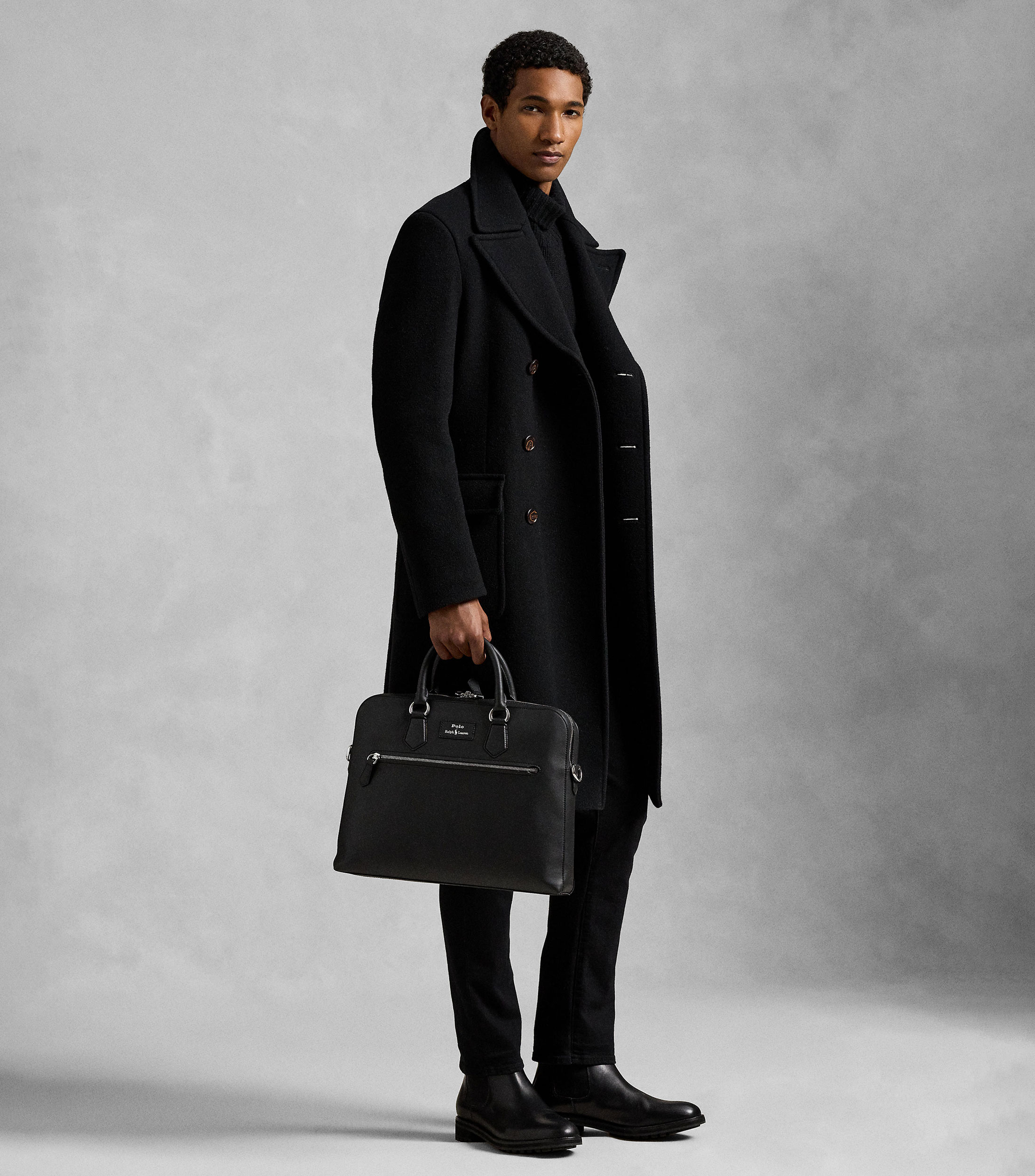 Bolso messenger en piel liso Hombre