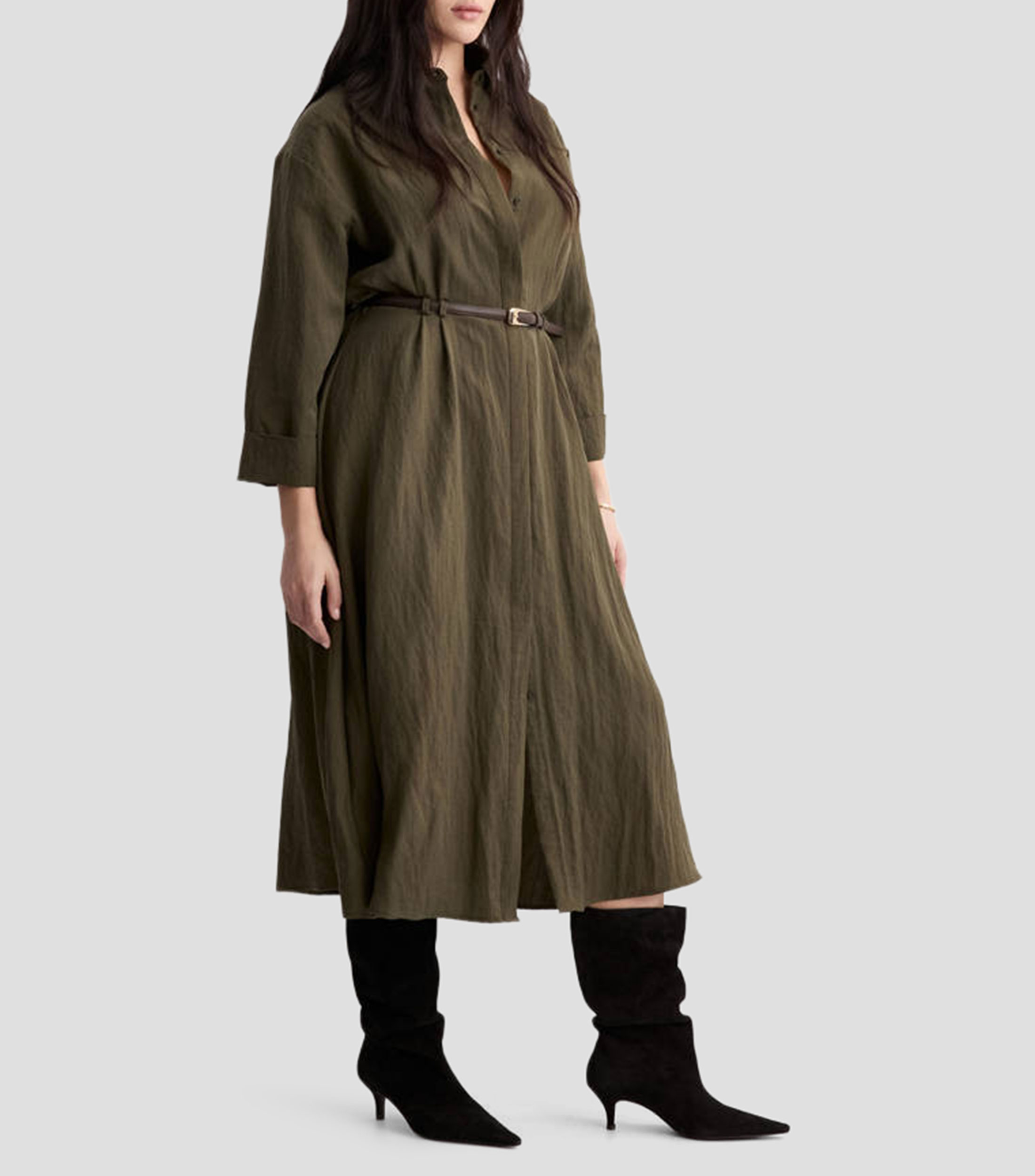 Vestido casual largo manga larga liso Trecky Mujer