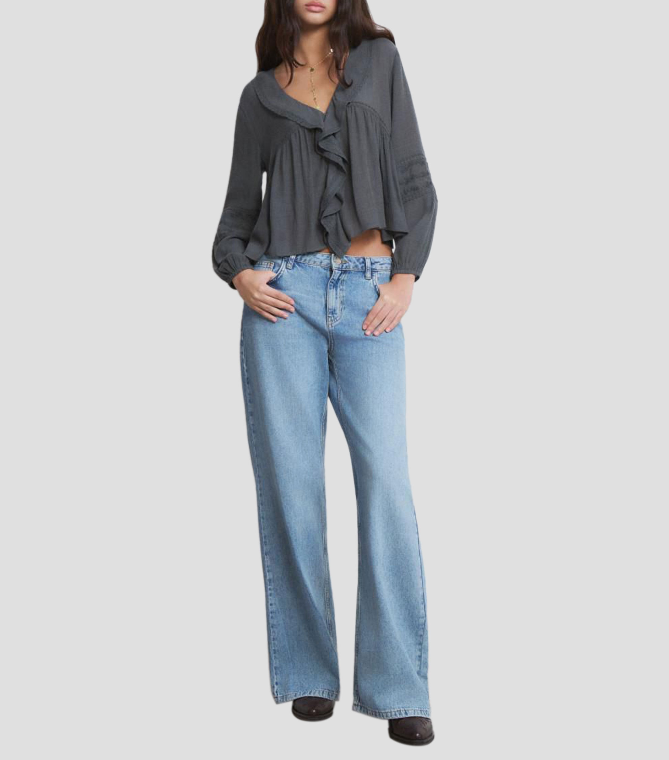 Blusa lisa manga larga Mujer