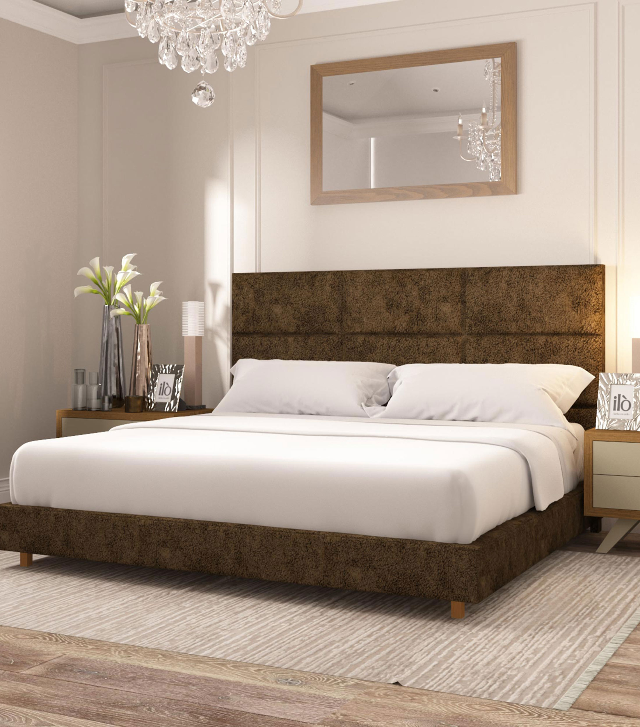 Cama king size en tela antílope