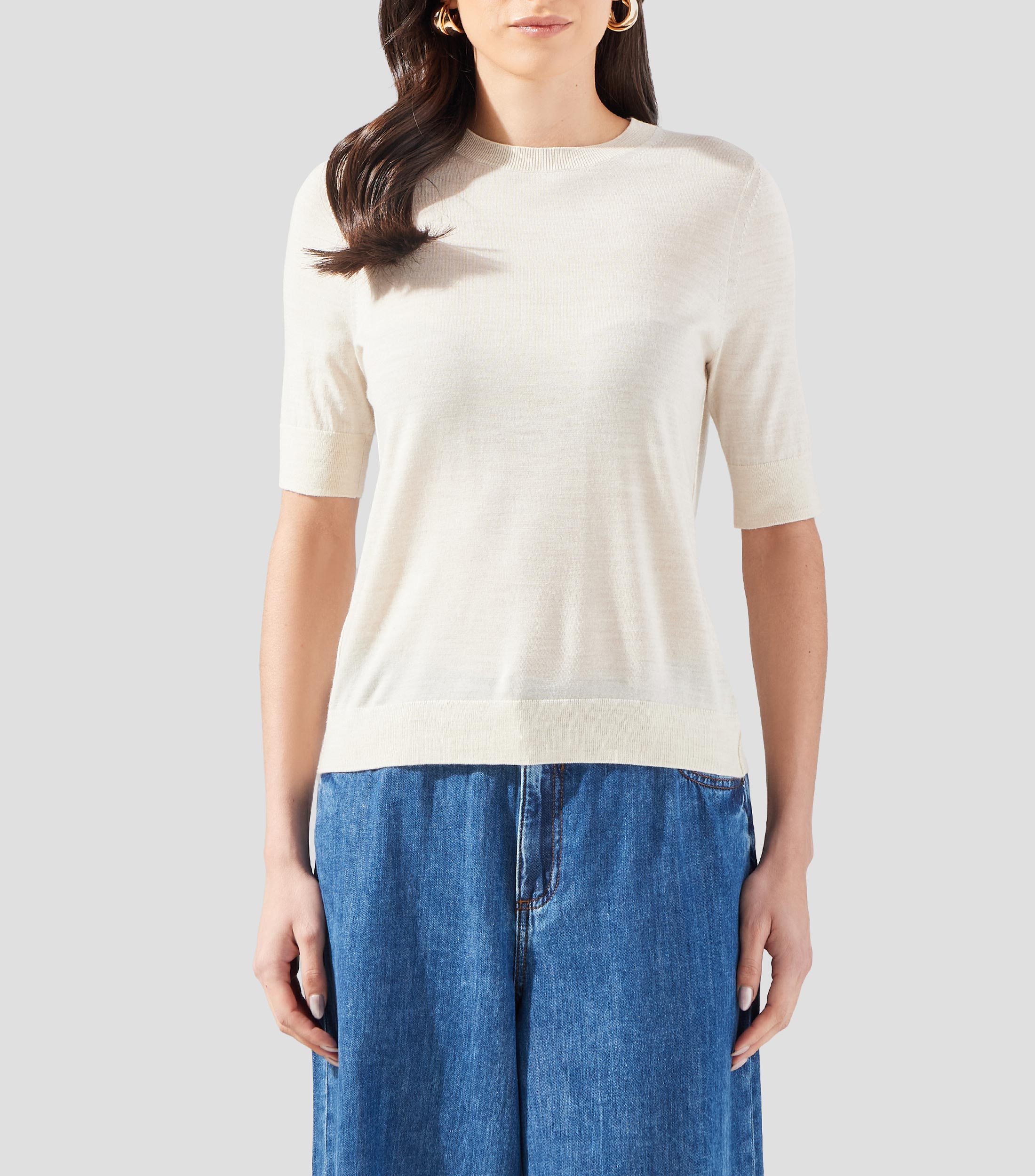 Playera cuello redondo manga corta a rayas Mujer