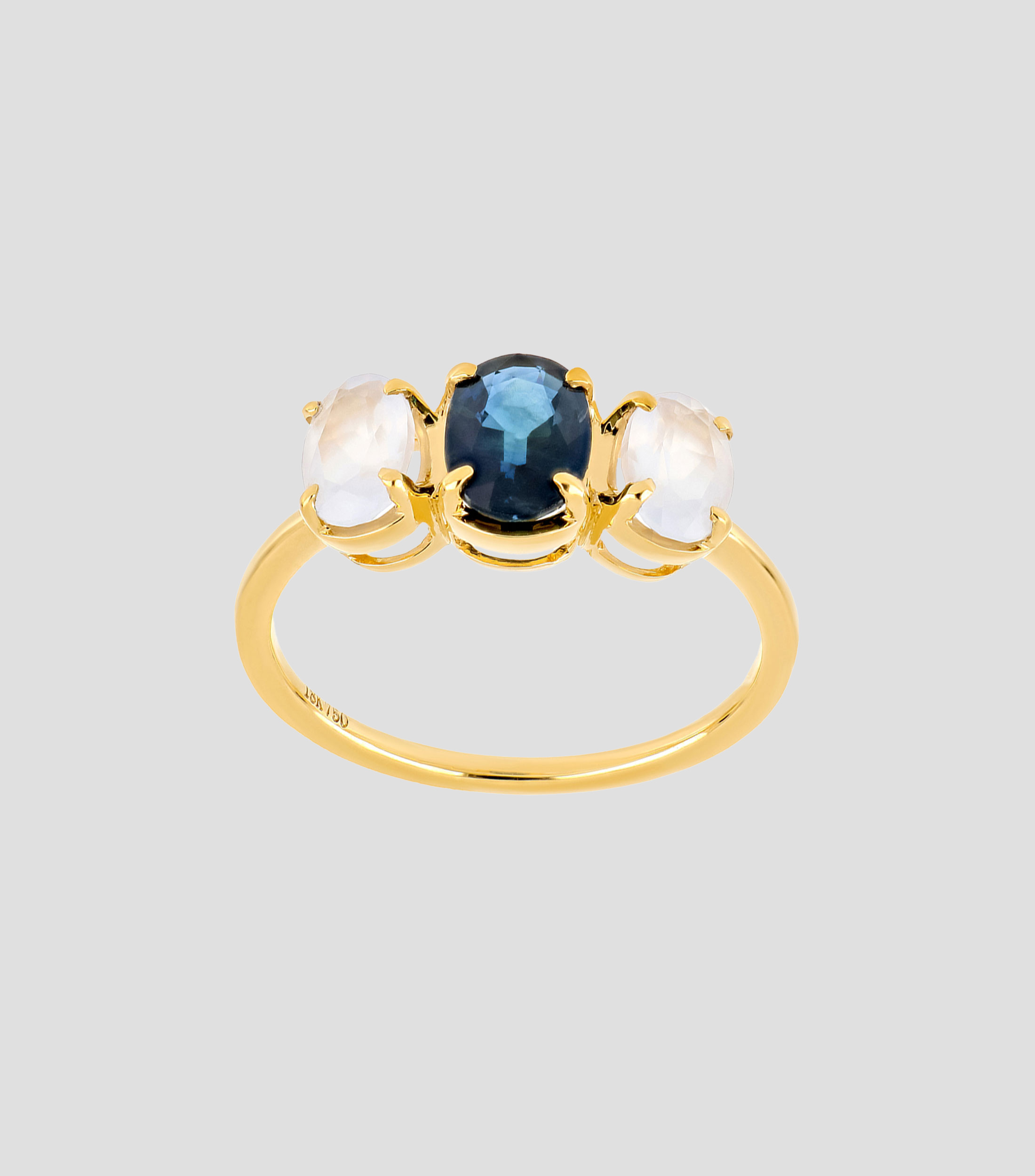 Anillo en Oro amarillo de 18 kilates con calcedonia y zafiro Mujer