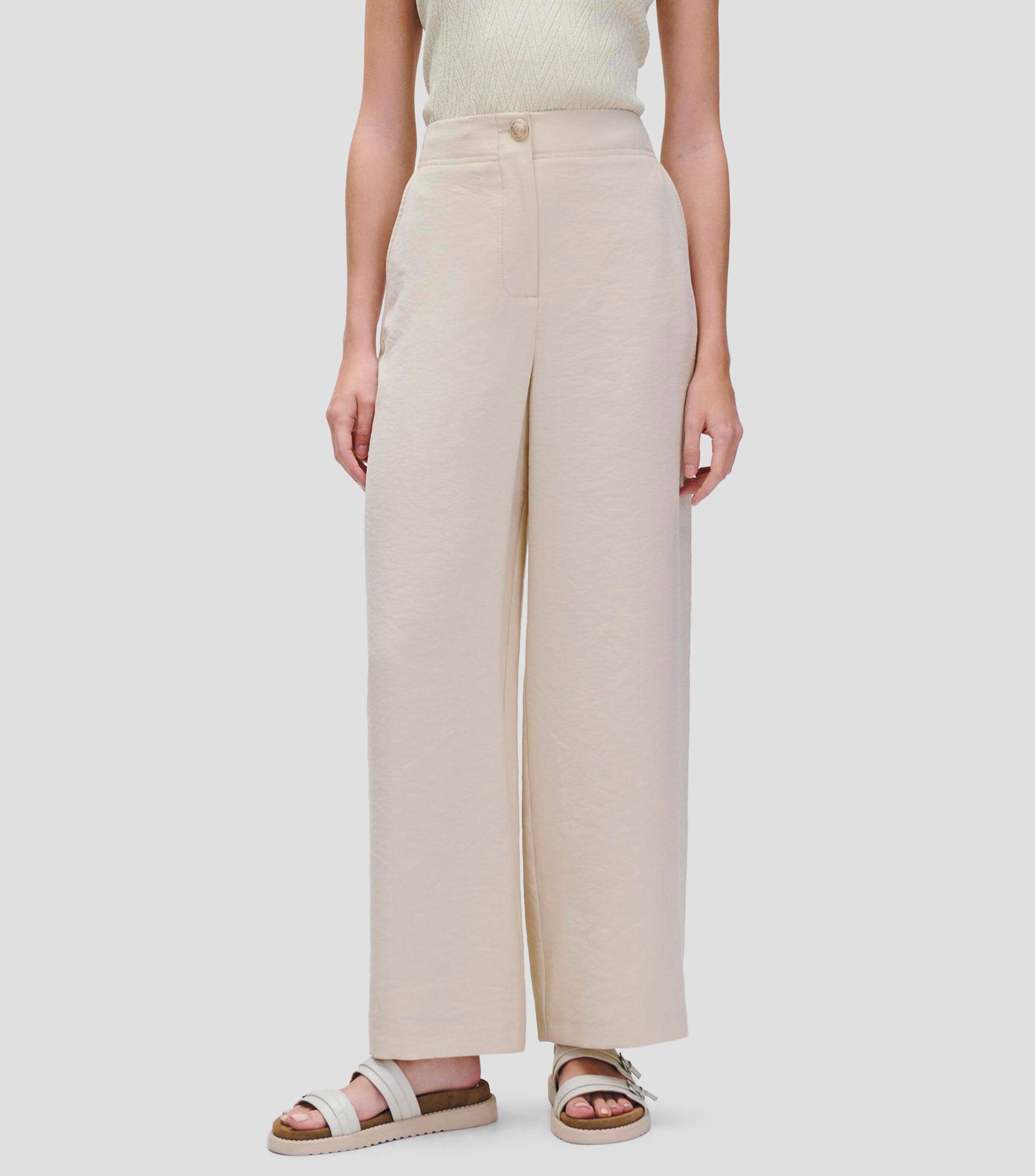 Pantalón wideleg tiro alto hueso efecto corrugado Mujer