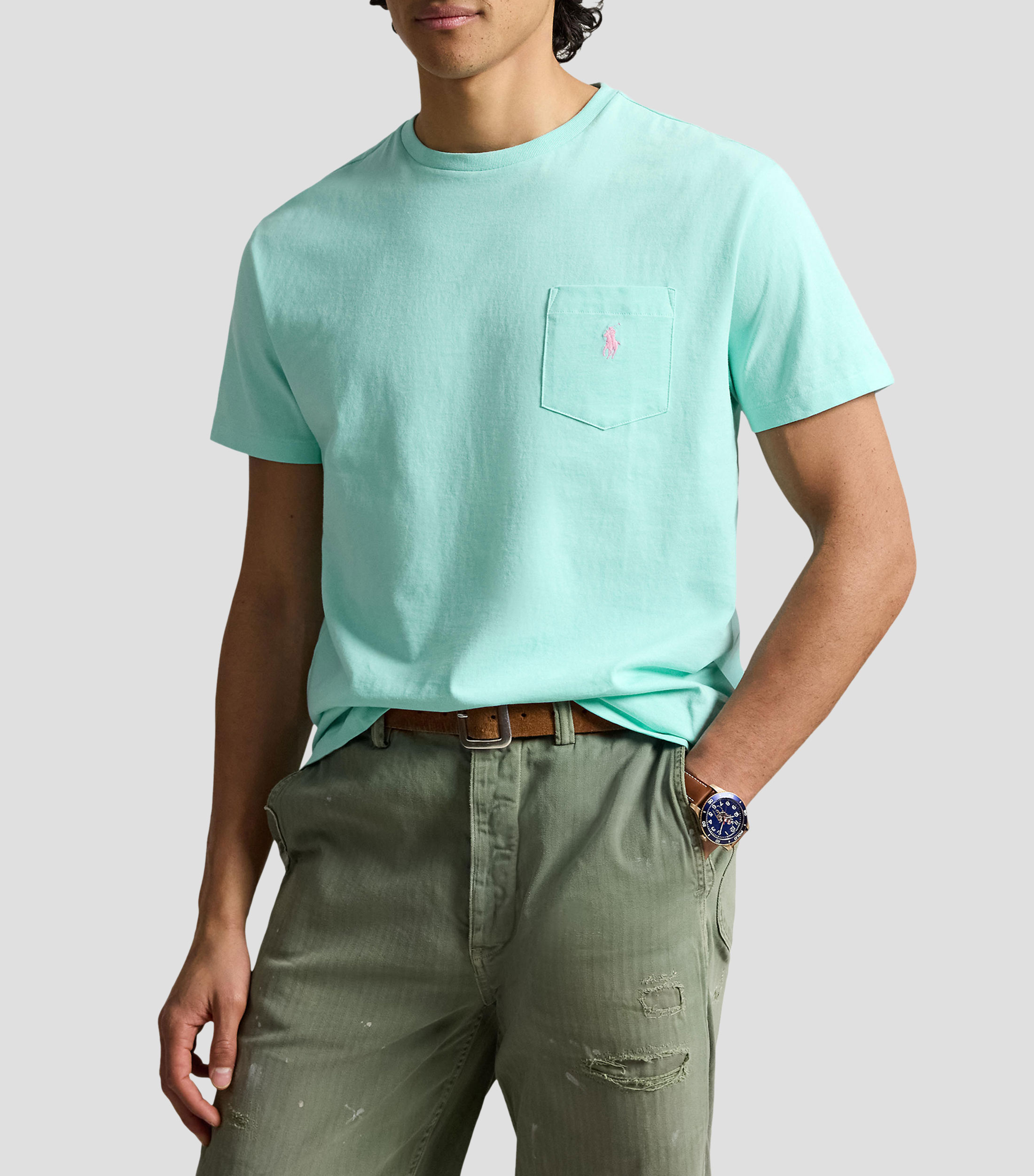 Playera cuello redondo manga corta sólida Hombre