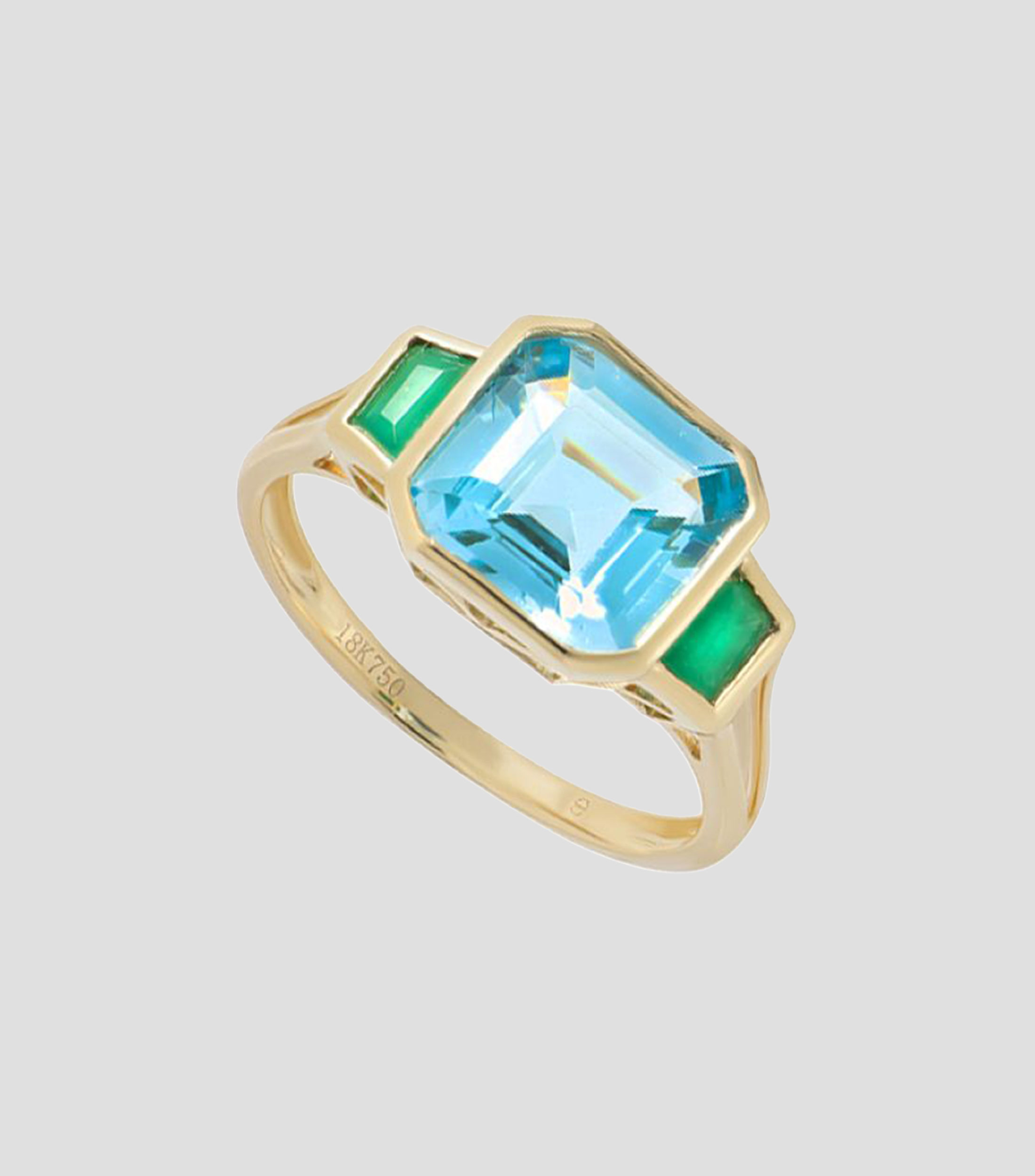 Anillo en Oro amarillo de 18 Kilates con Topacio y Esmeralda Mujer