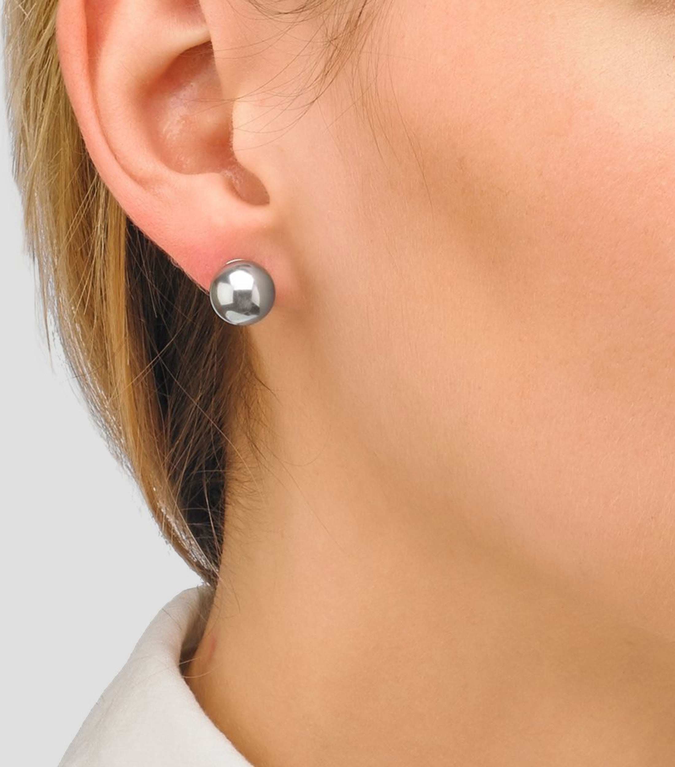 Aretes en plata con perlas grises Mujer