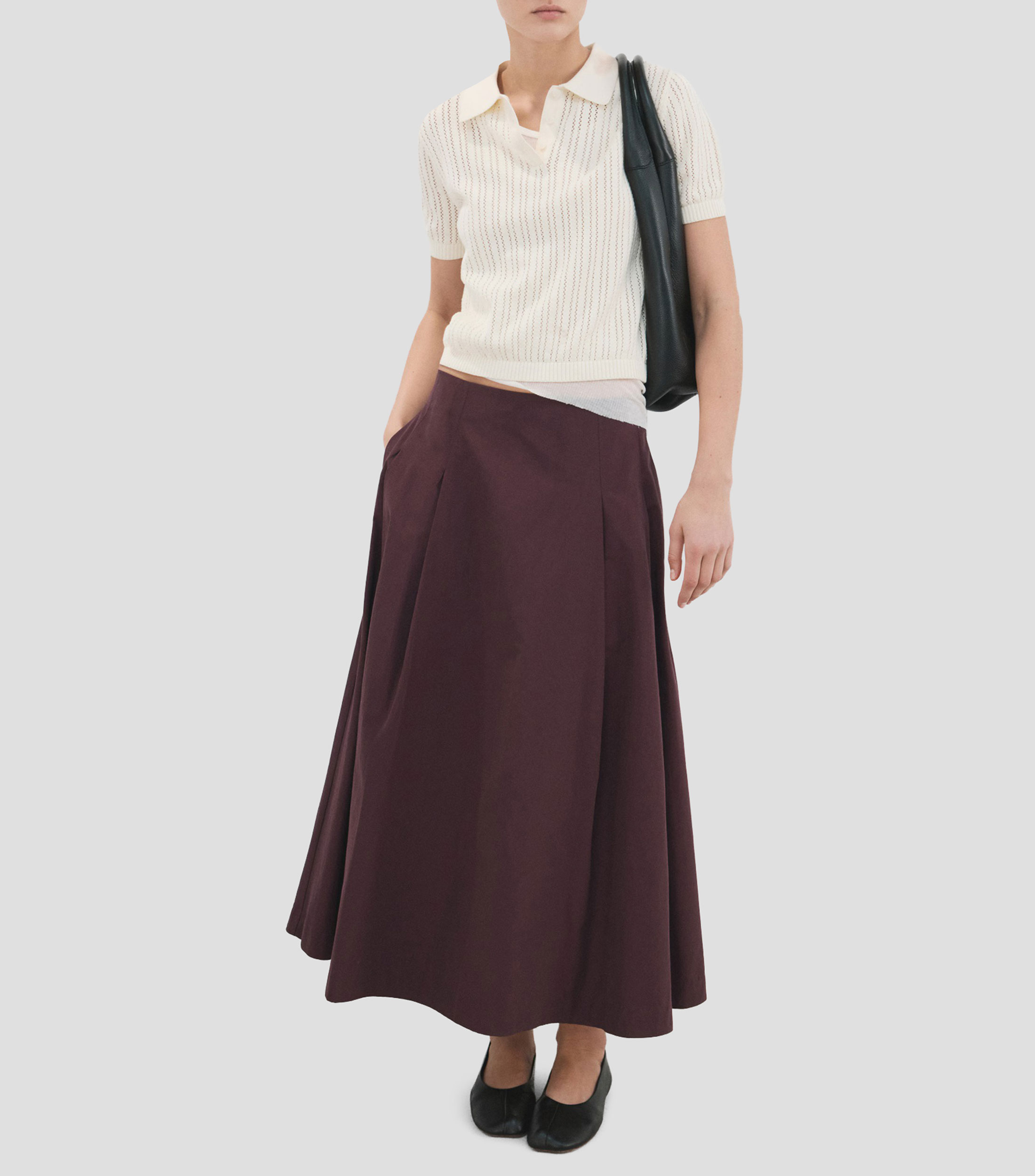 Falda midi evasé lisa Mujer