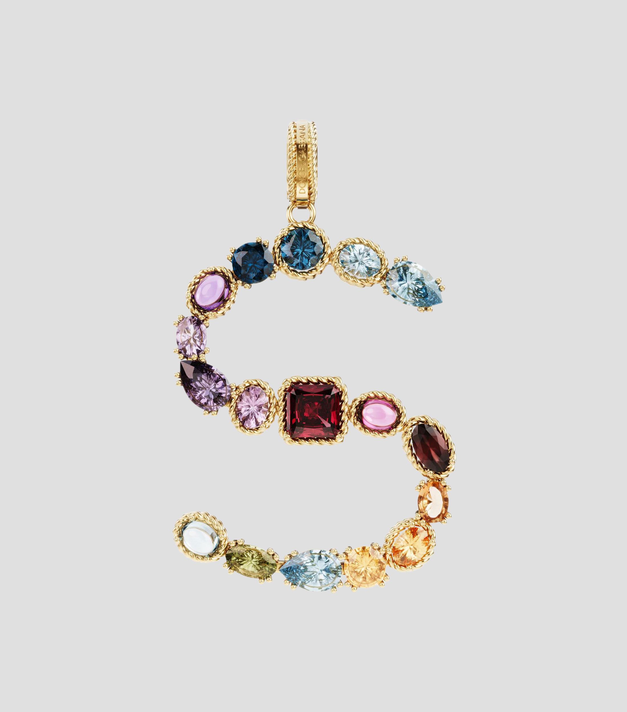 Charm en forma de letra S en Oro de 18 Kilates con gemas naturales multicolores Alphabet Rainbow Mujer