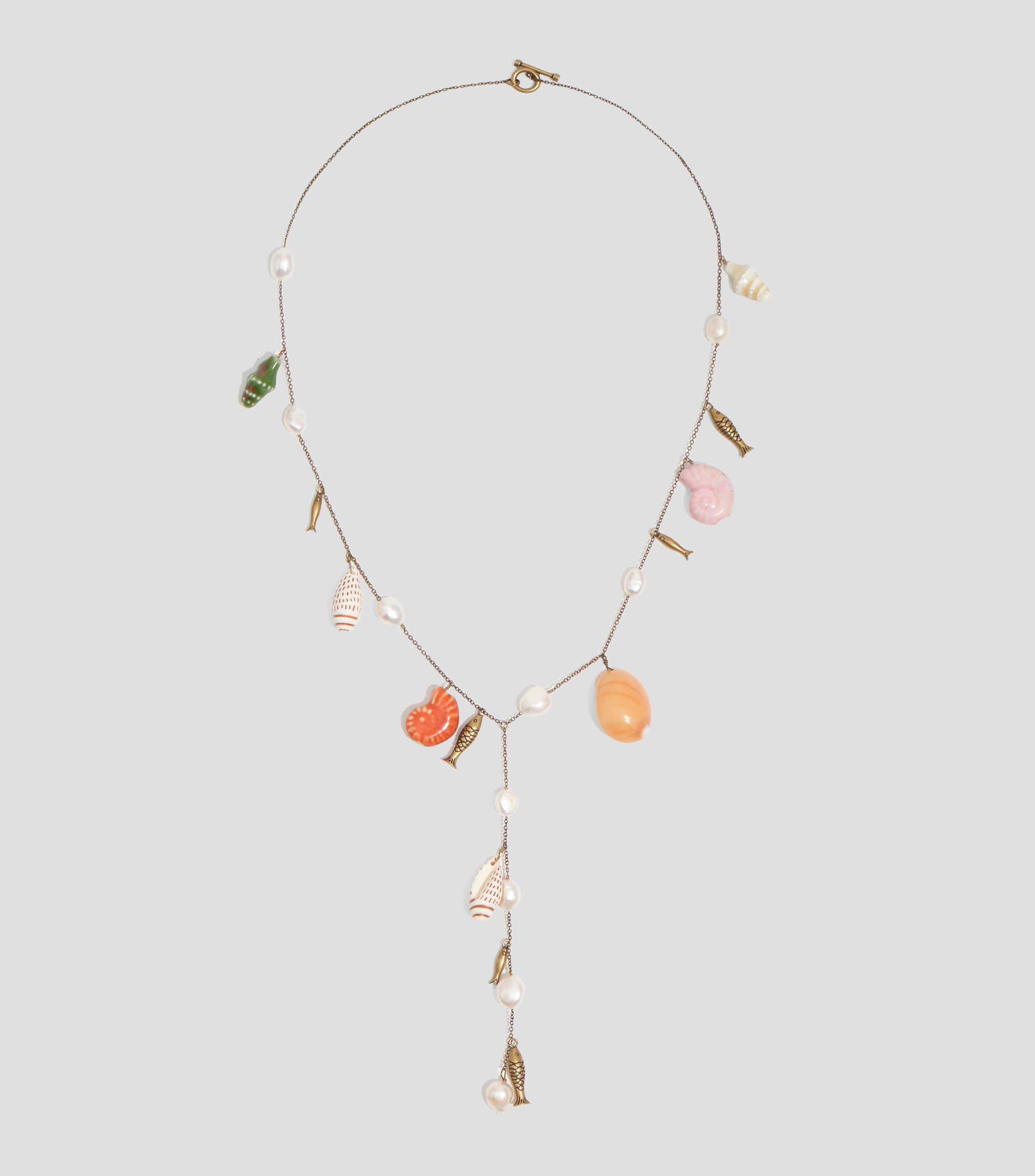 Collar peces y caracolas cerámica dorado envejecido Mujer