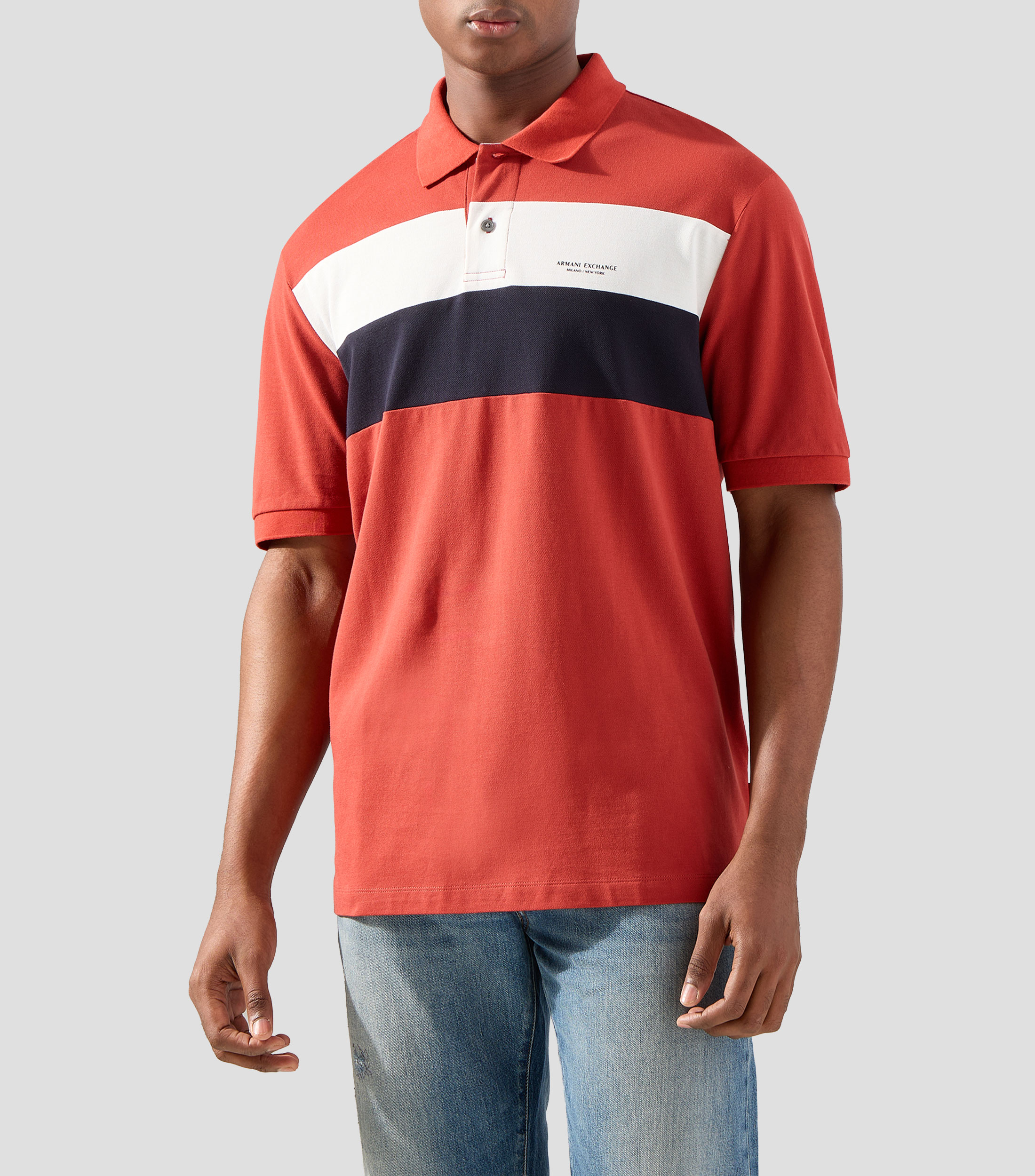 Playera tipo polo manga corta con franjas Hombre