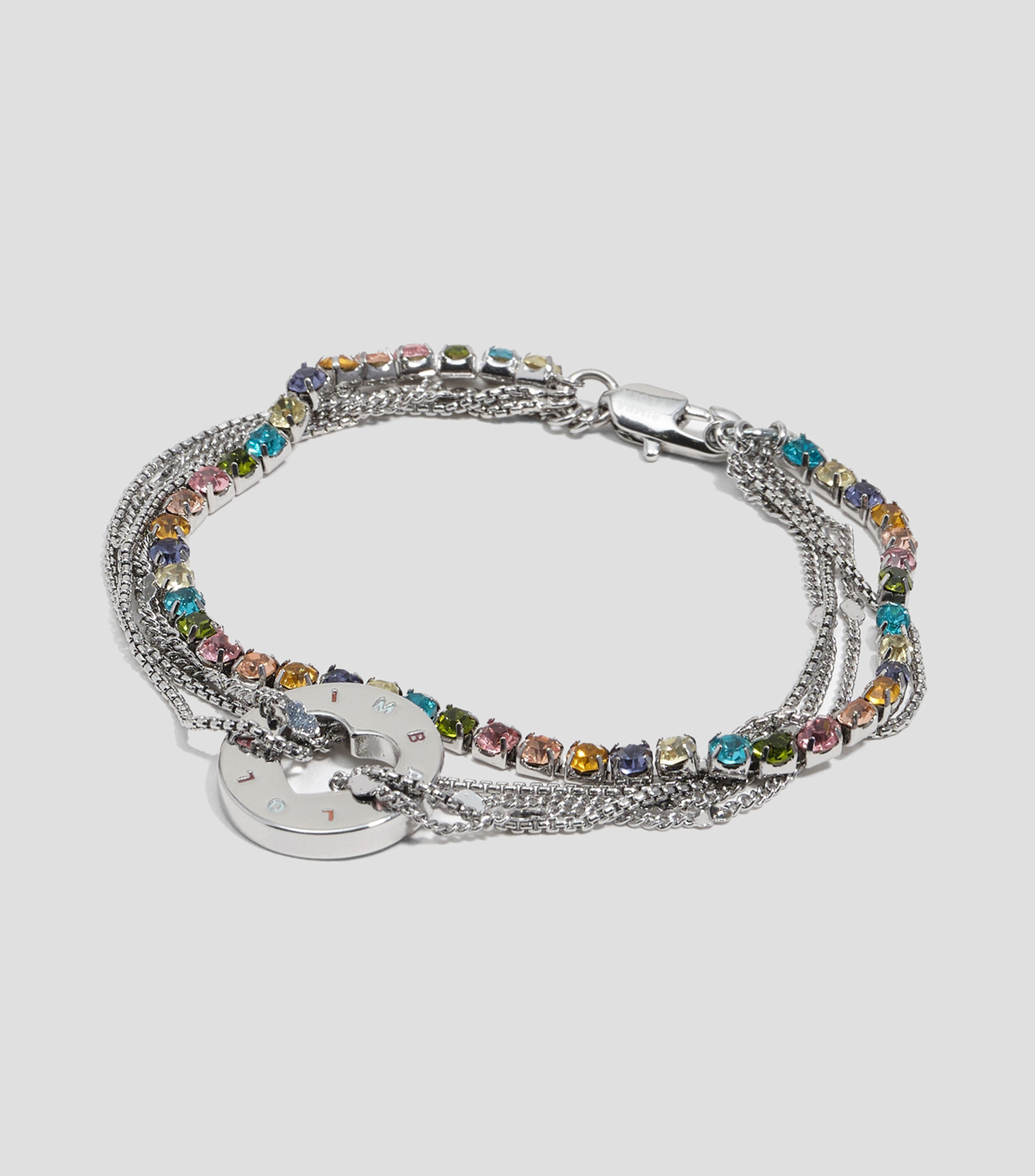 Pulsera multicadenas logo plateado Mujer
