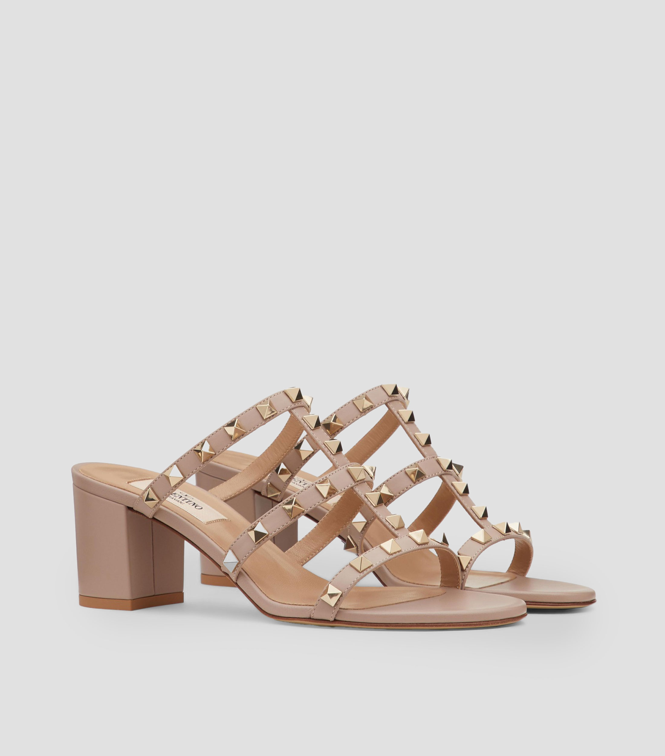 Sandalias con tacón medio ancho Rockstud Mujer