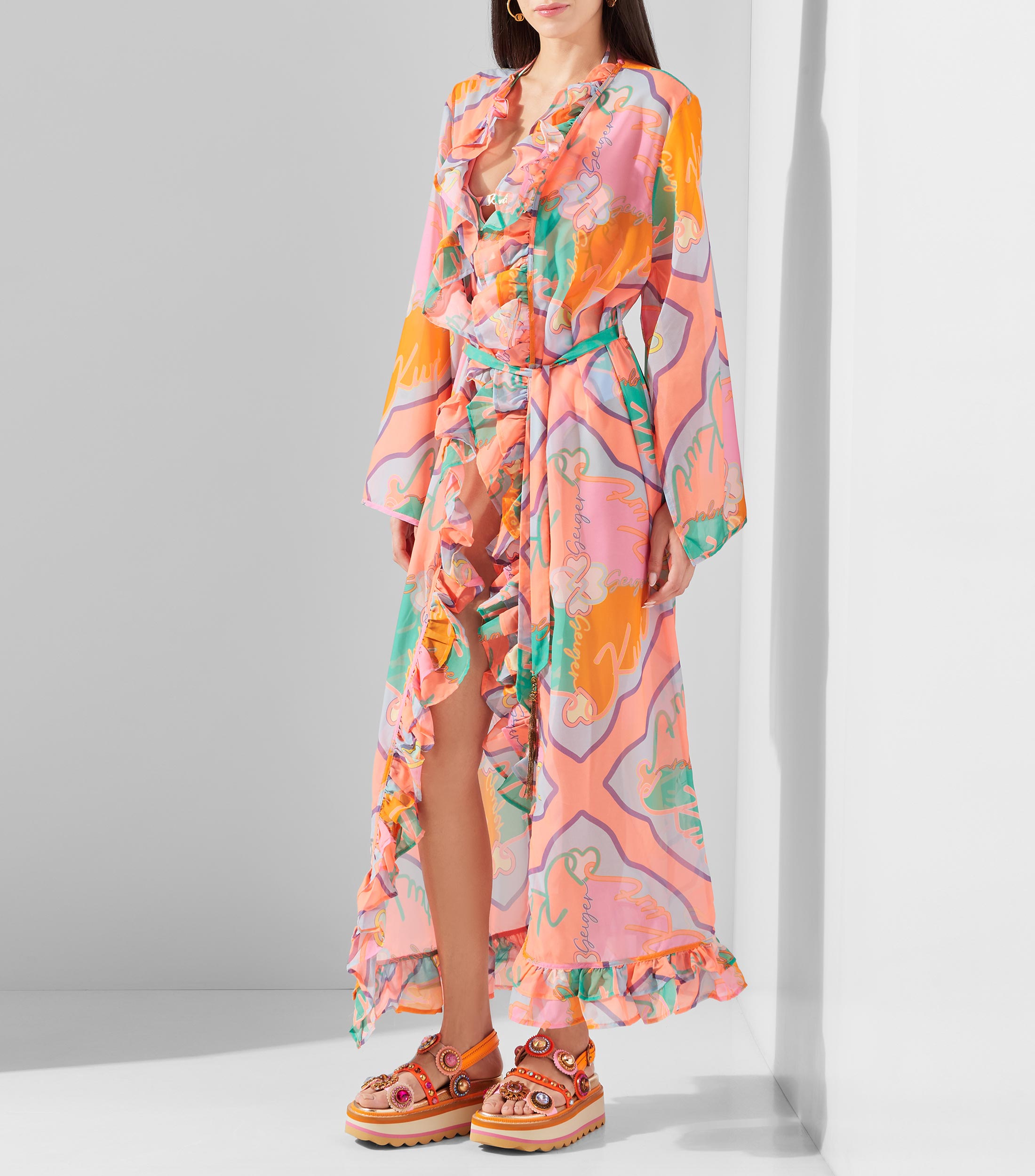 Kaftan estampado manga larga Mujer