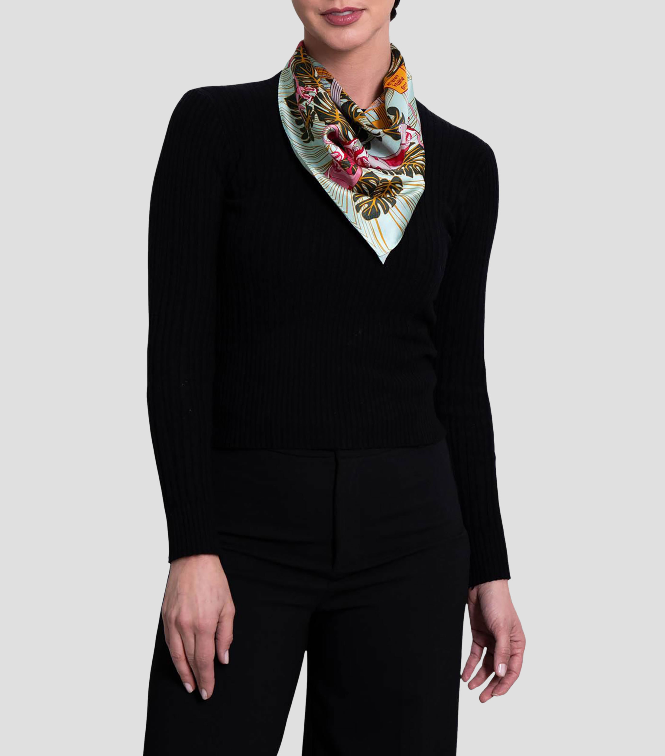 Mascada en seda multicolor estampada Mujer