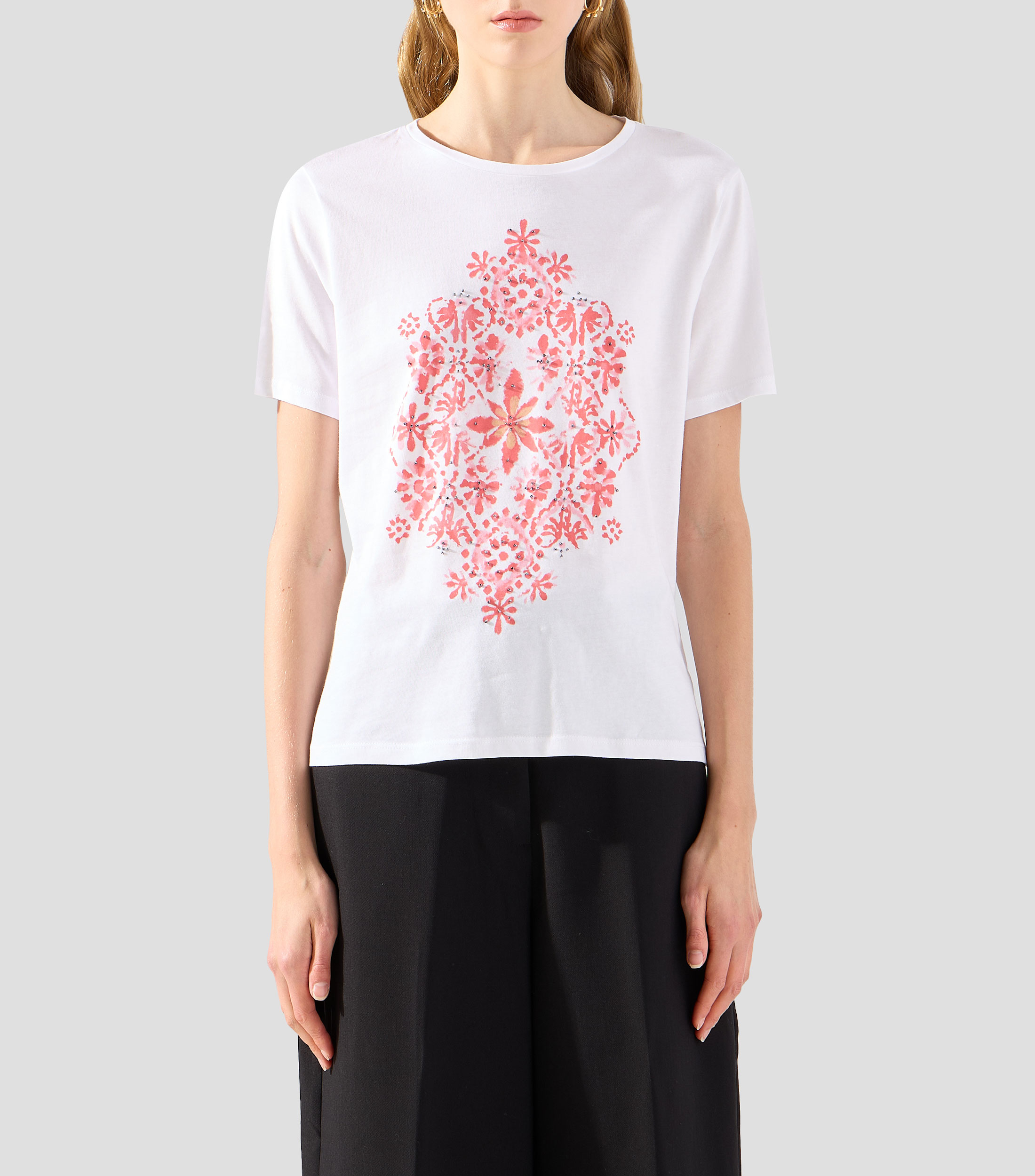 Playera cuello redondo manga corta con estampado Mujer