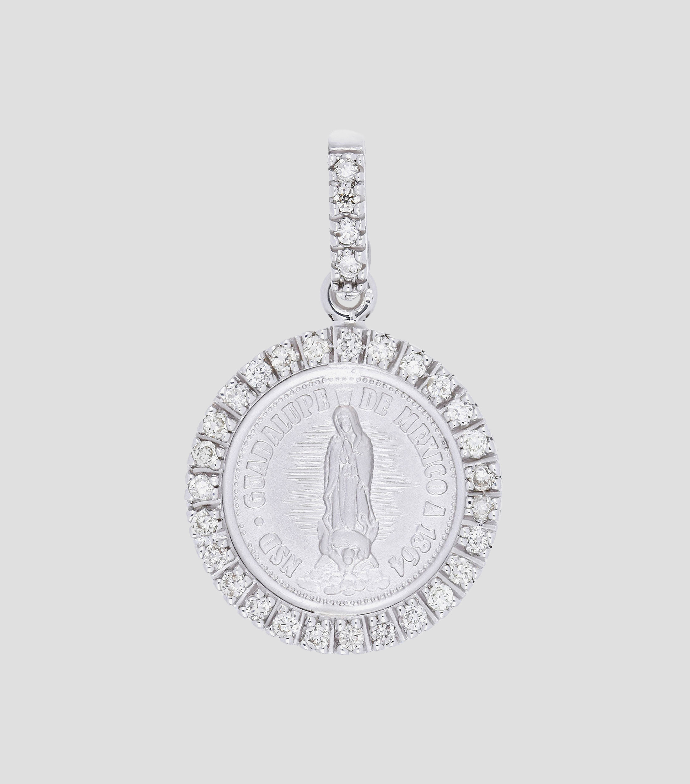 Medalla en oro blanco 14 Kts Virgen de Guadalupe Unisex