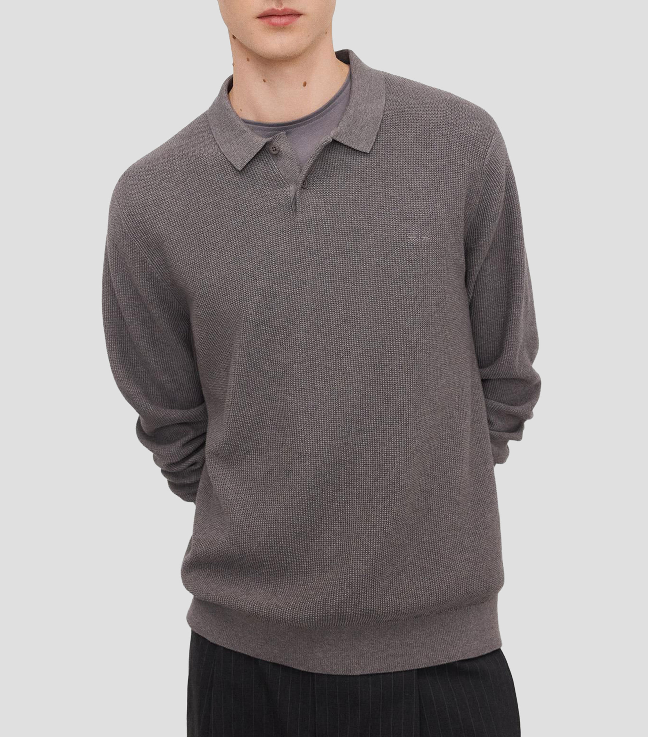 Playera tipo polo manga larga con microdiseños Hombre