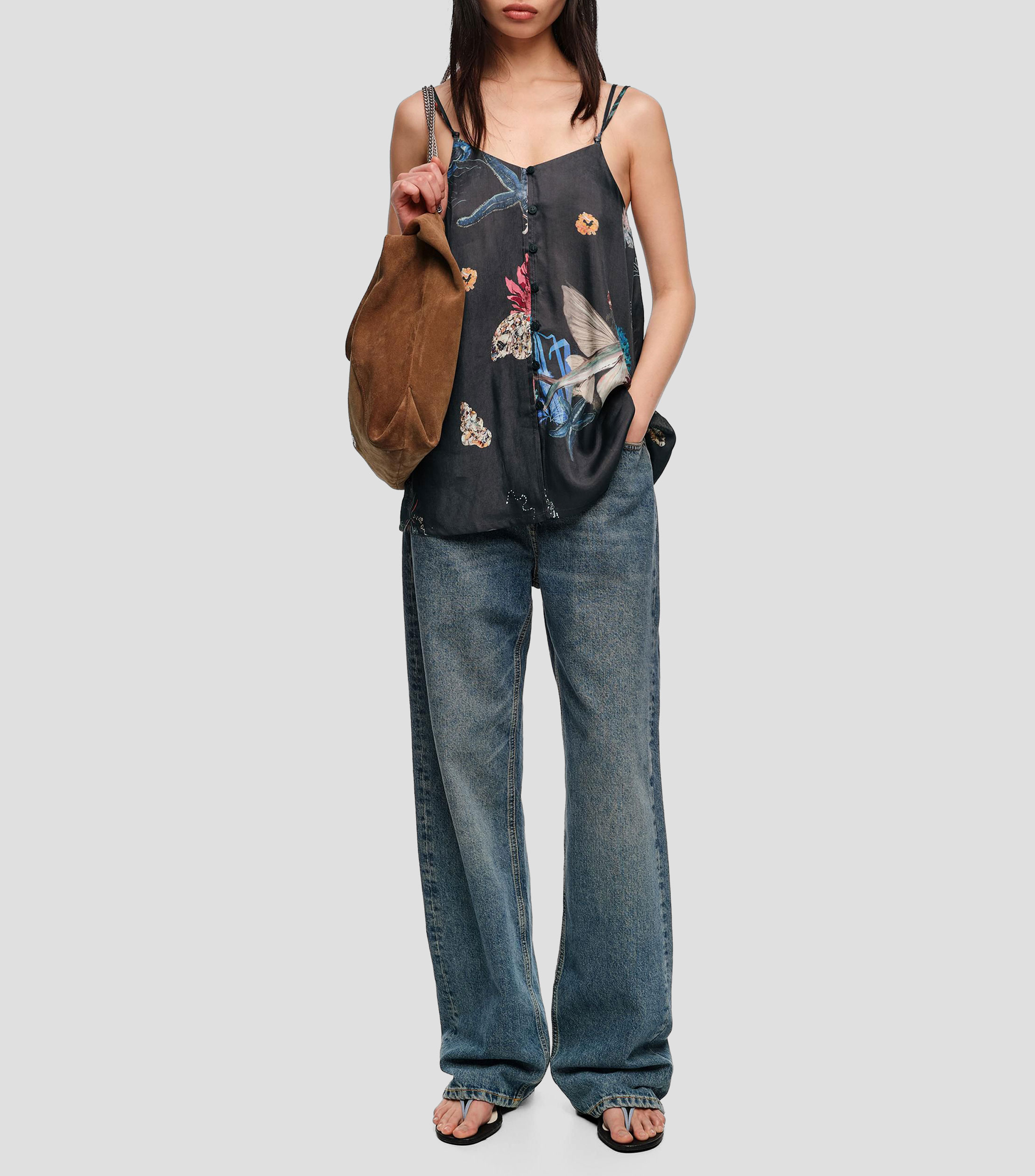 Top tirantes fluido Seabed Antracita Mujer