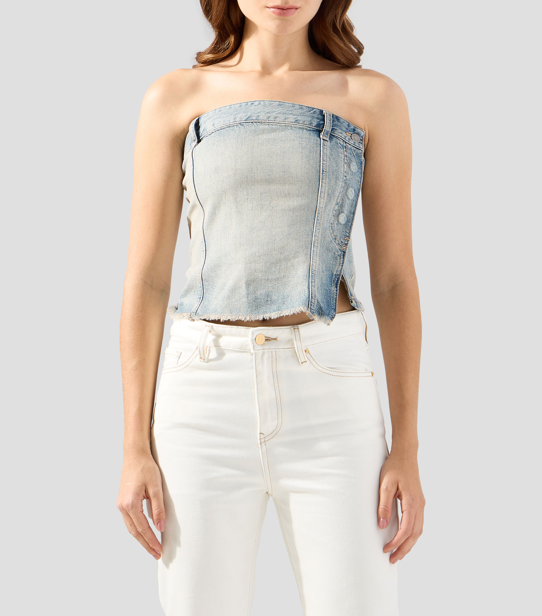 Blusa de mezclilla sólido sin mangas Mujer
