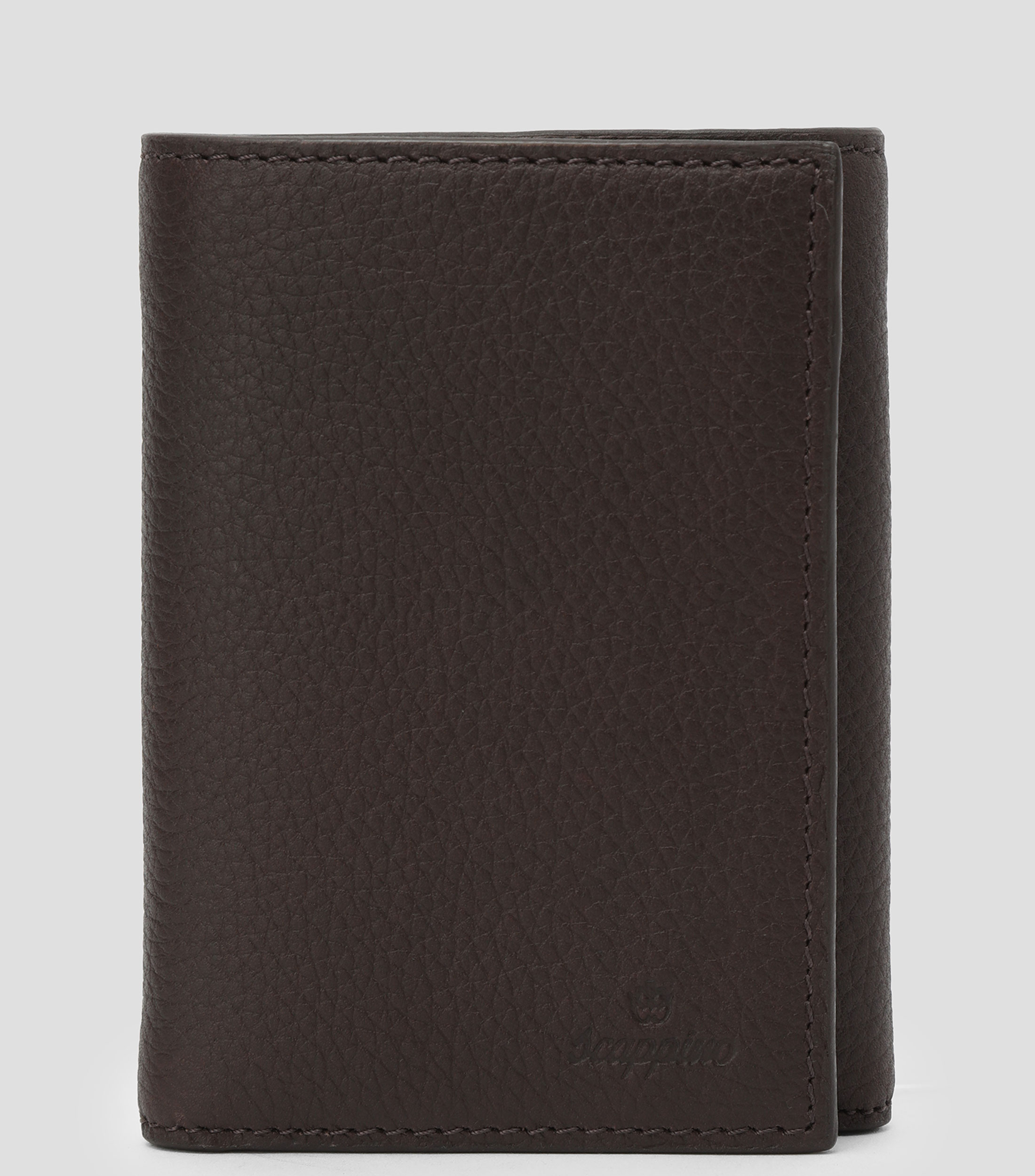 Cartera trifold cafe en piel granulada Hombre
