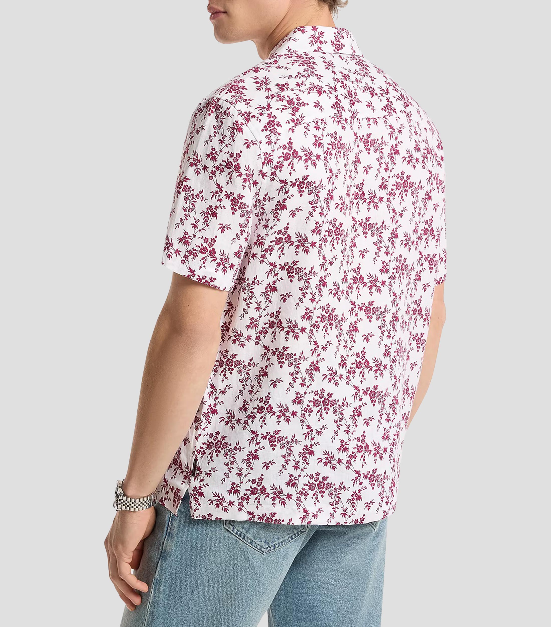 Camisa con estampado de lino manga corta Hombre