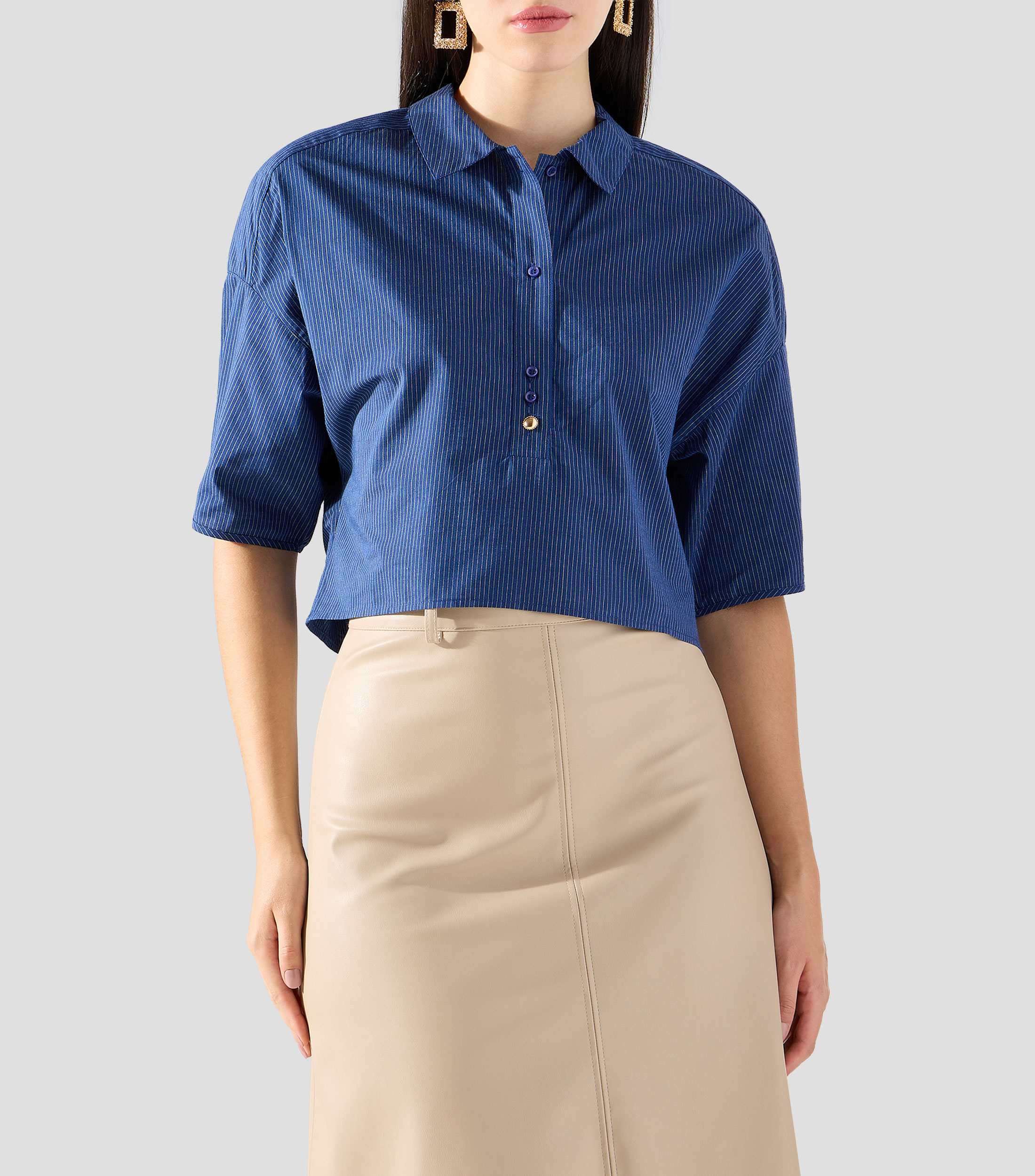 Camisa con rayas manga corta Mujer