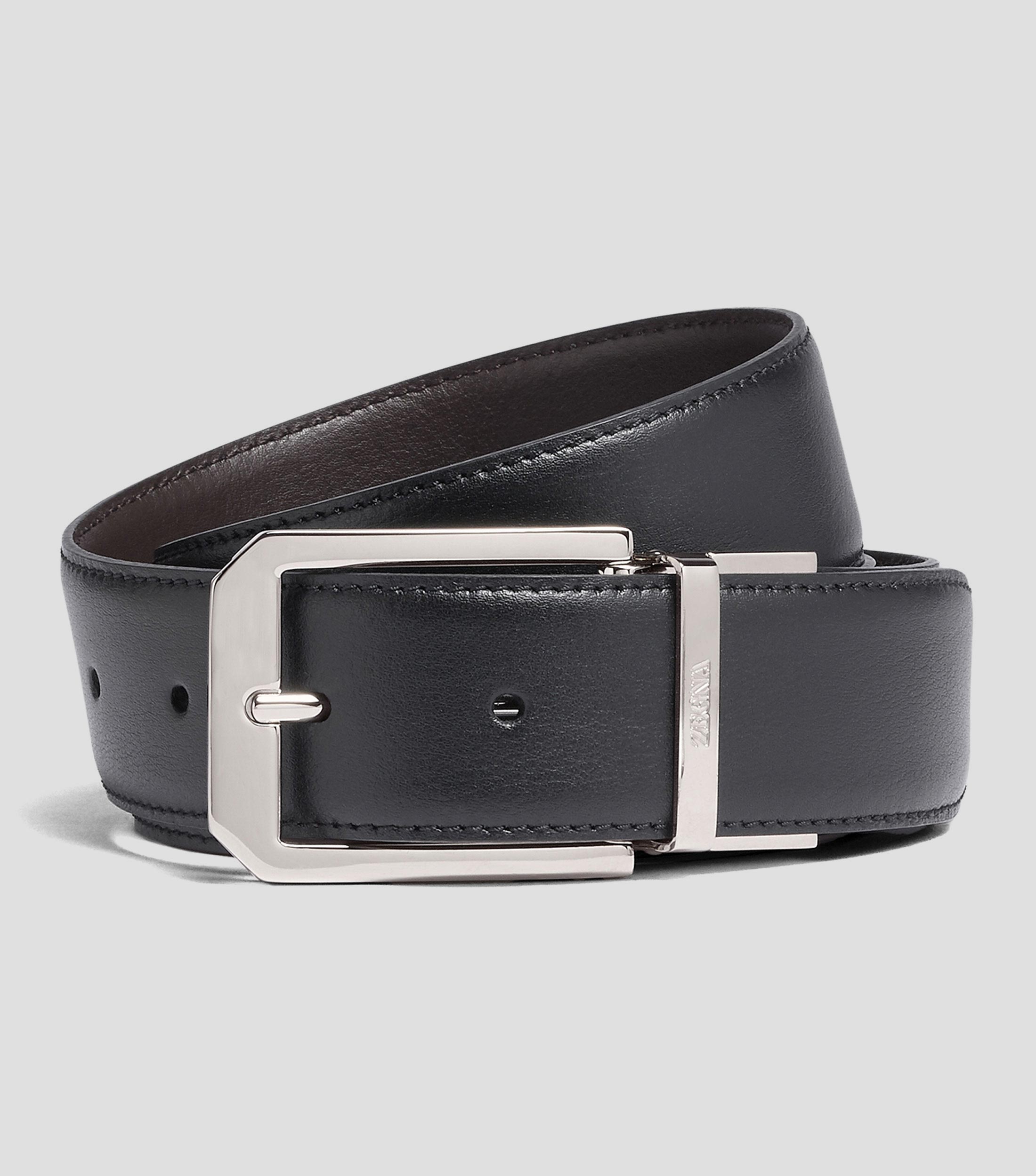 Cinturon reversible en piel negra y marron oscuro Hombre