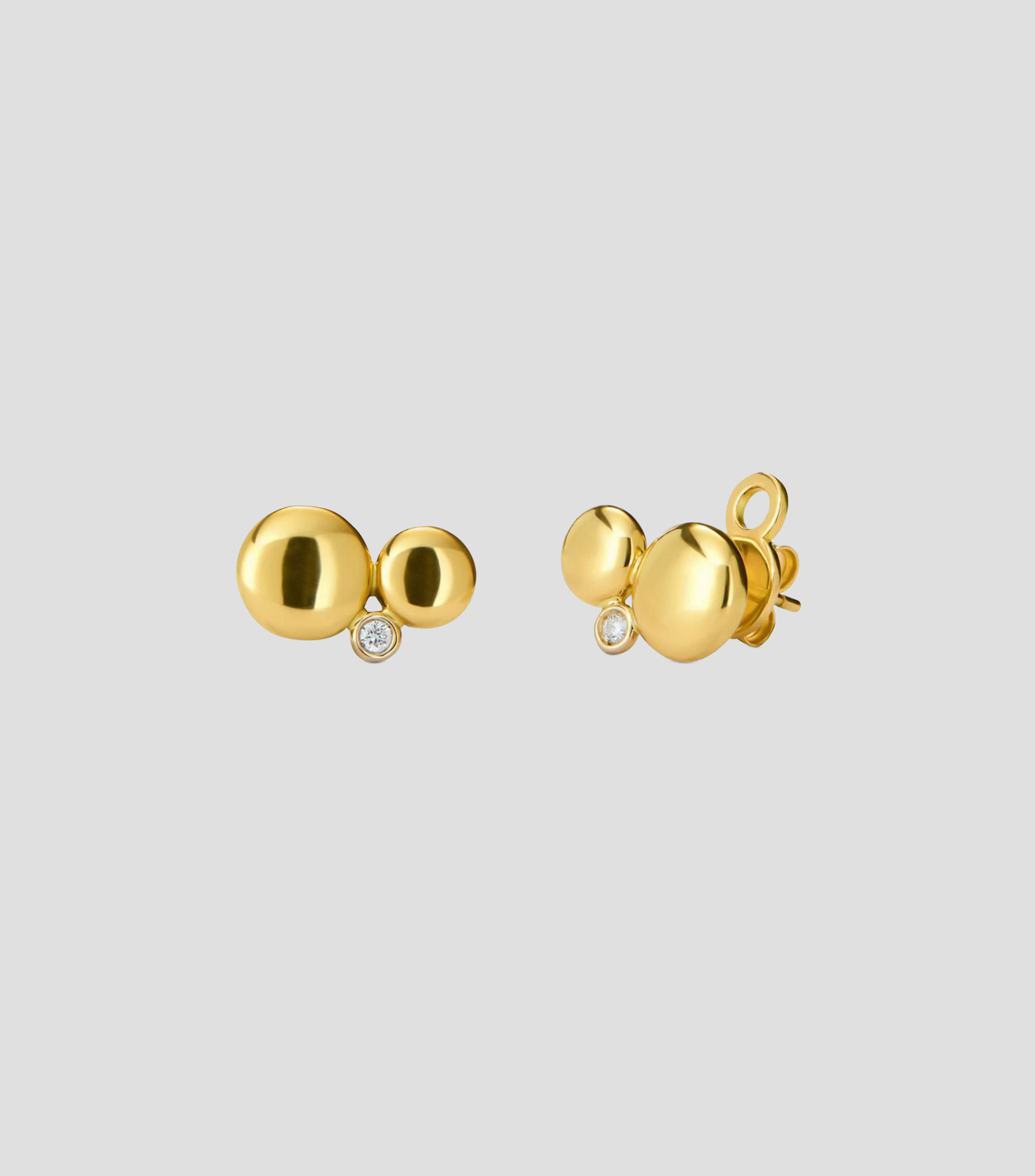 Aretes en Oro amarillo de 18 Kilates con 2 diamantes en talla brillante y motivos de esfera Mujer