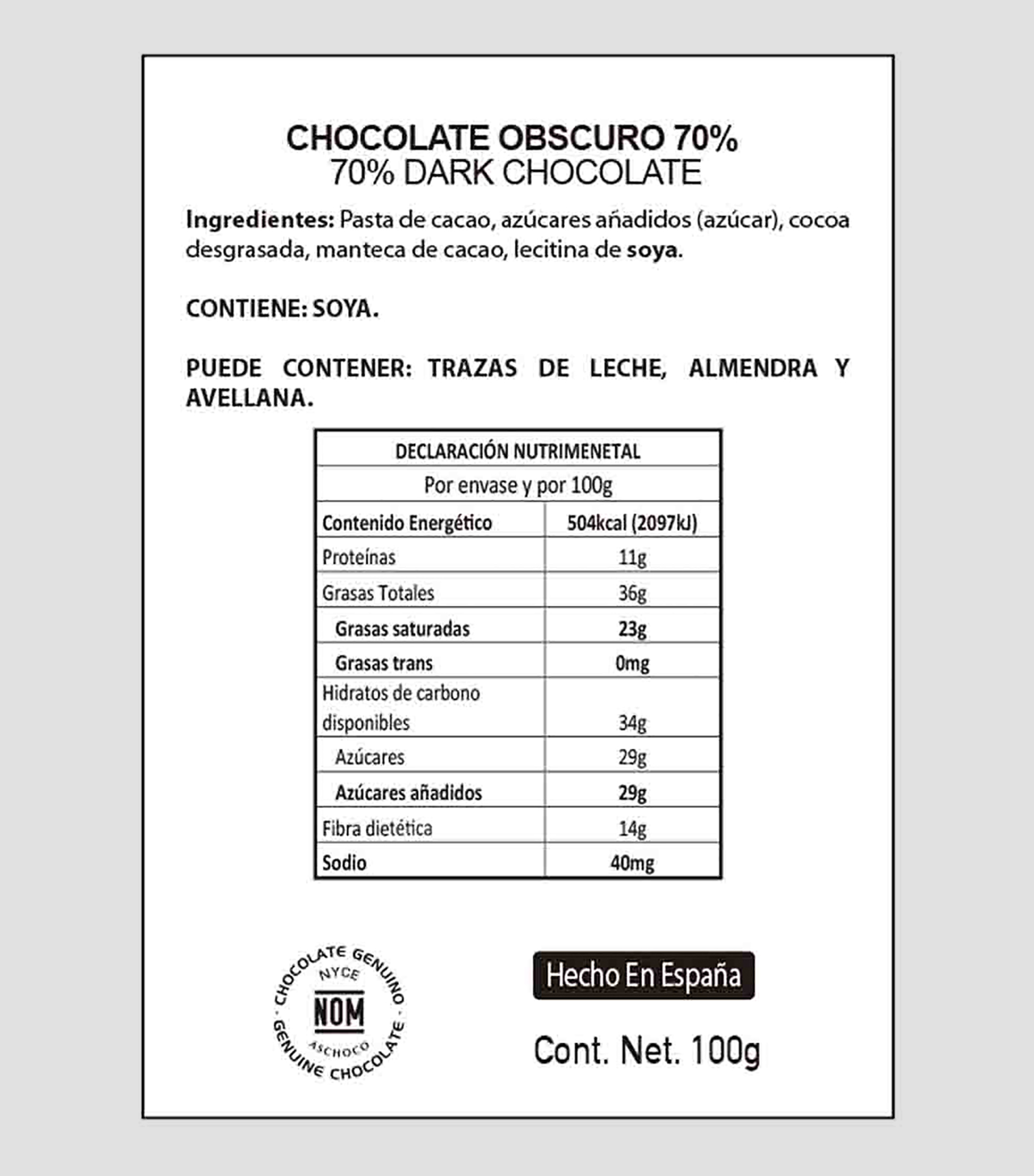Chocolate Amargo 70 Dark, 100 g
