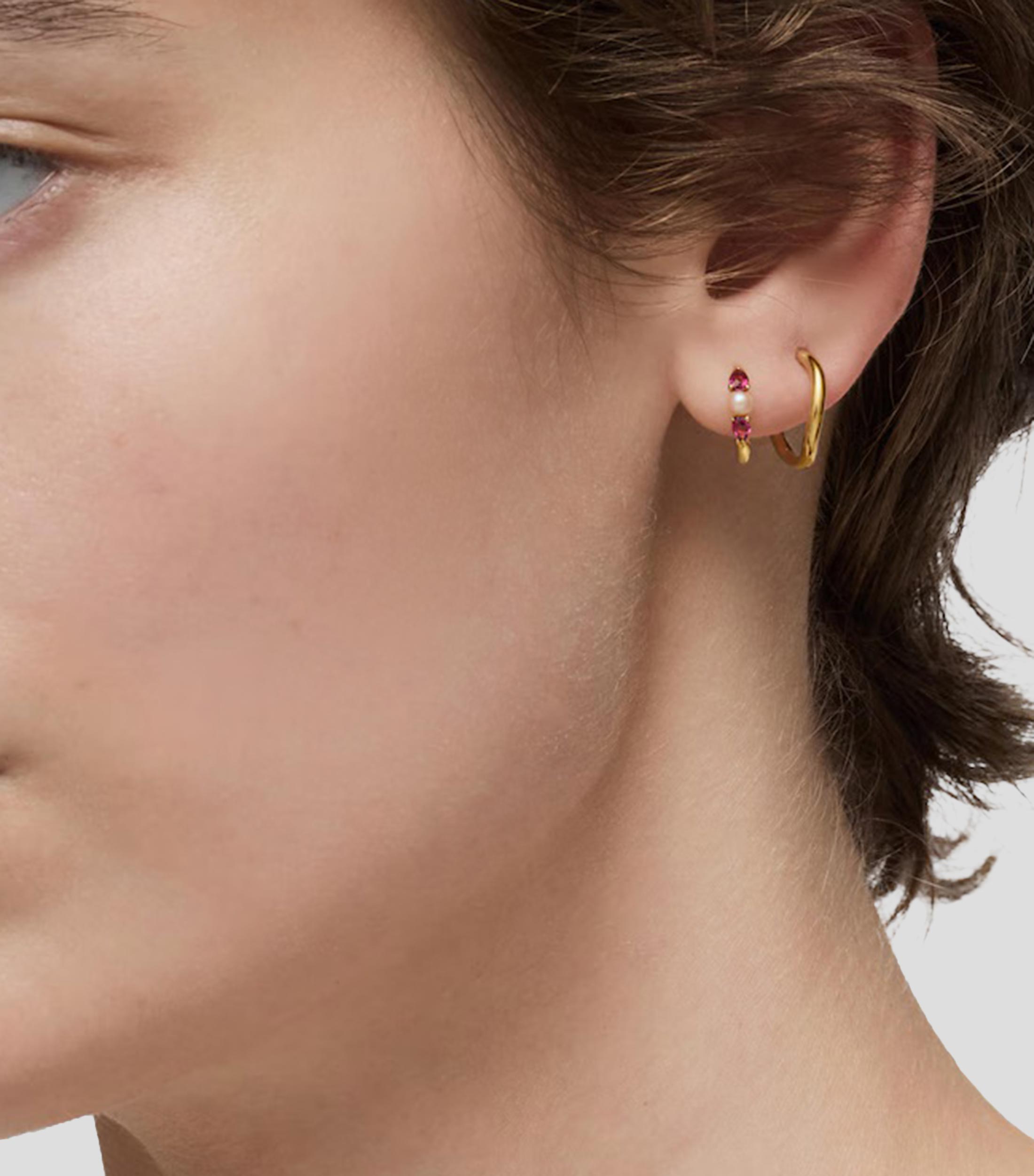Aretes en Oro amarillo de 18 Kilates Ivette con rodolita y perla Mujer