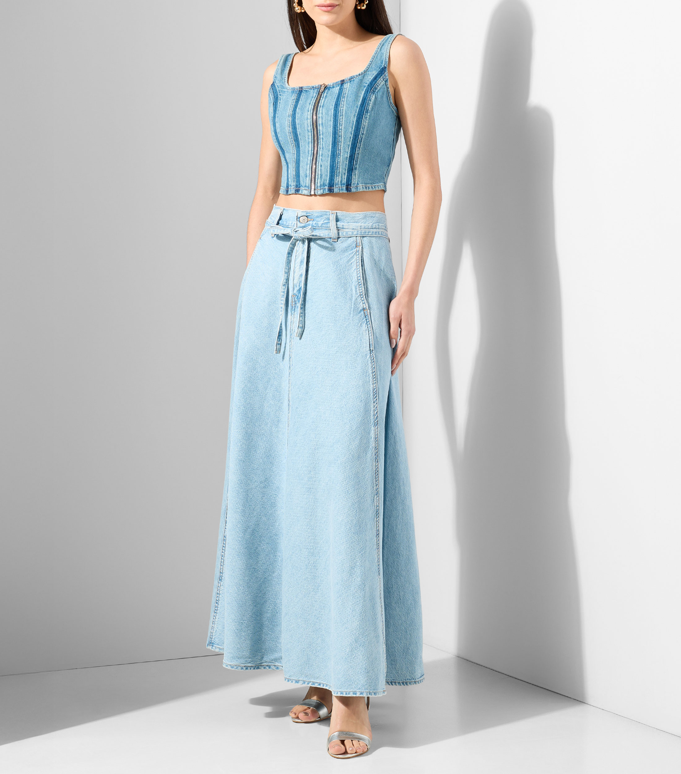 Blusa de mezclilla jaspeada sin mangas Mujer