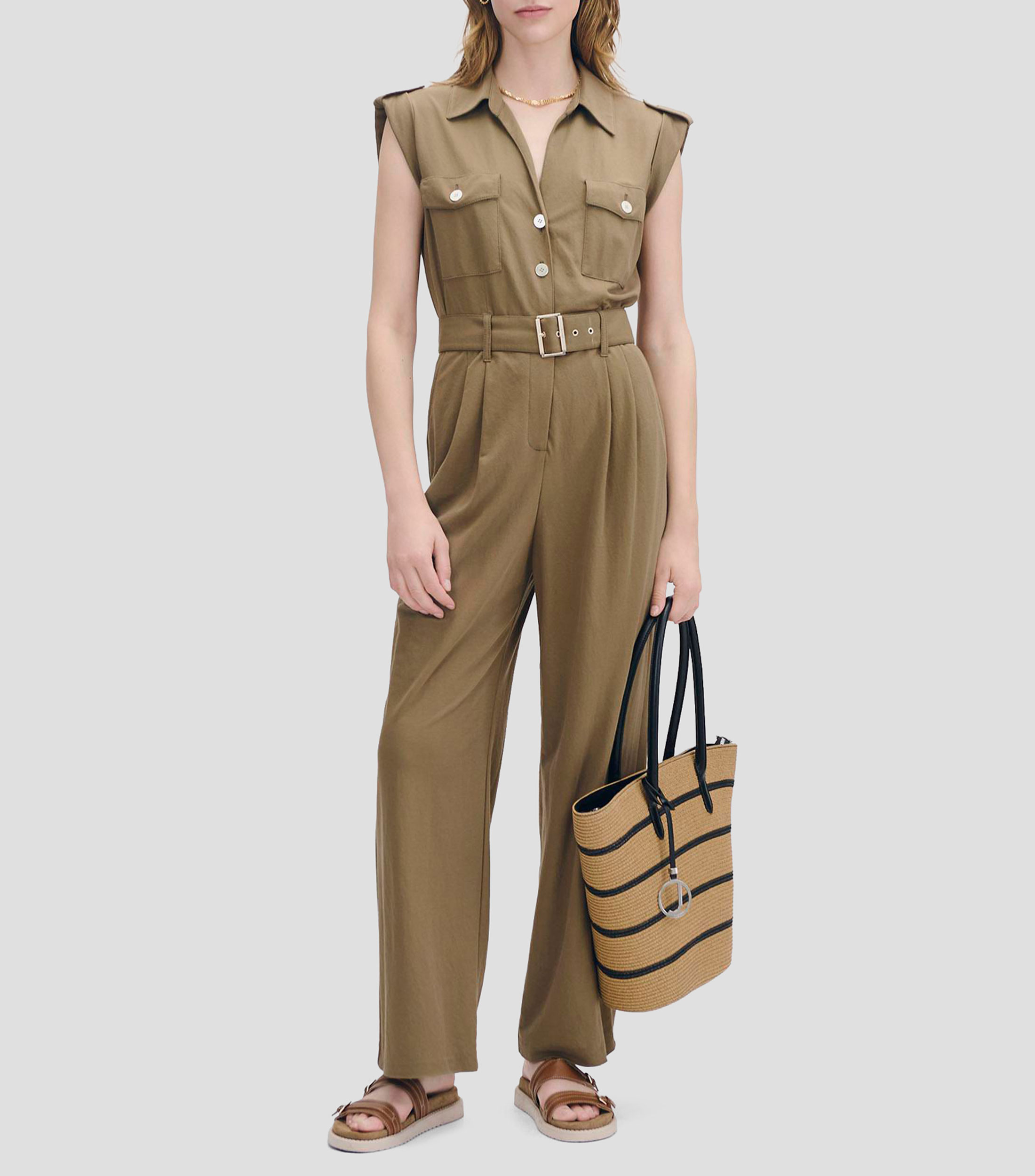 Jumpsuit estilo safari con banda Mujer