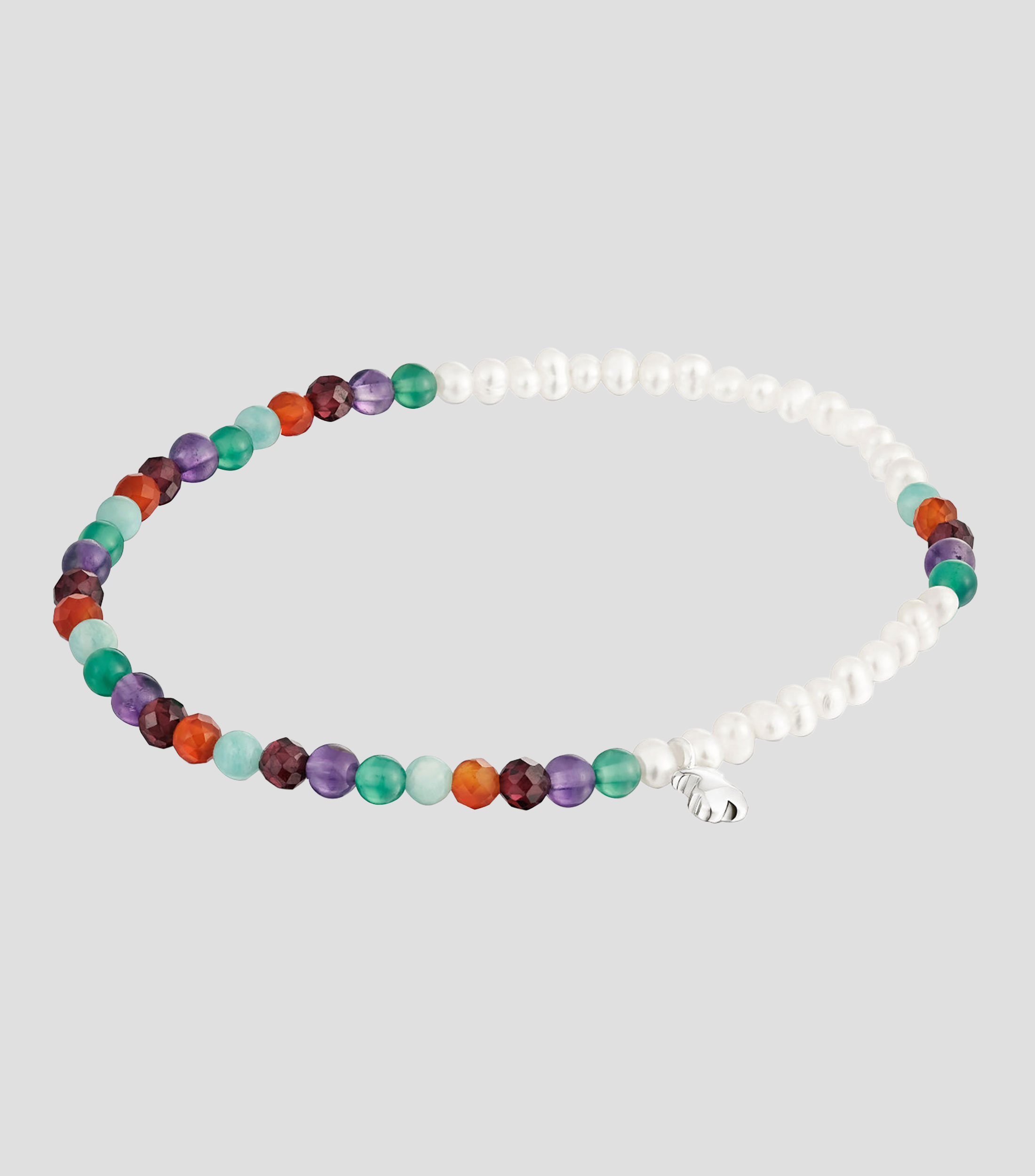 Pulsera elástica con perlas cultivadas, pedrería y oso colgante Mujer