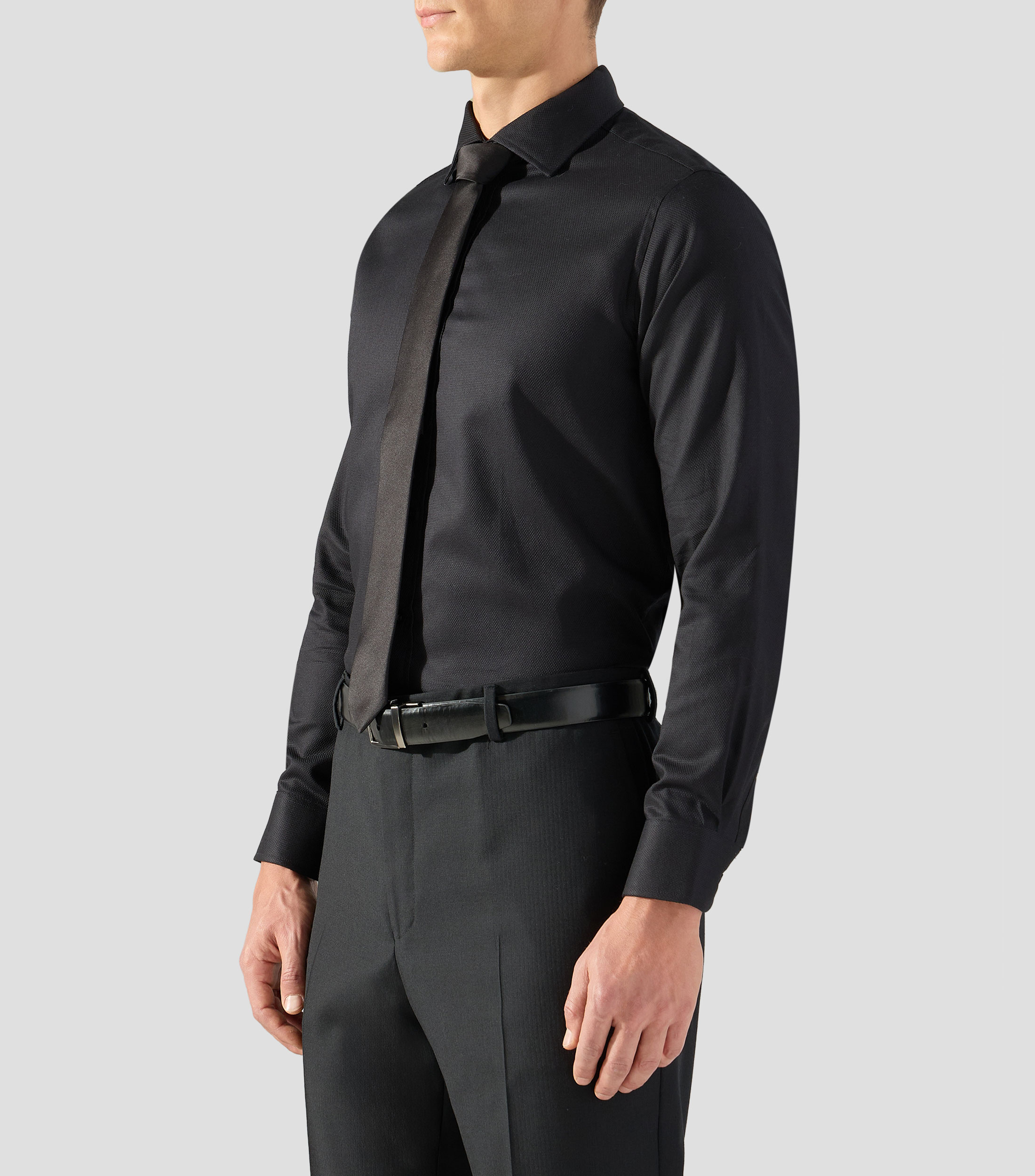Camisa de vestir lisa con manga larga Hombre