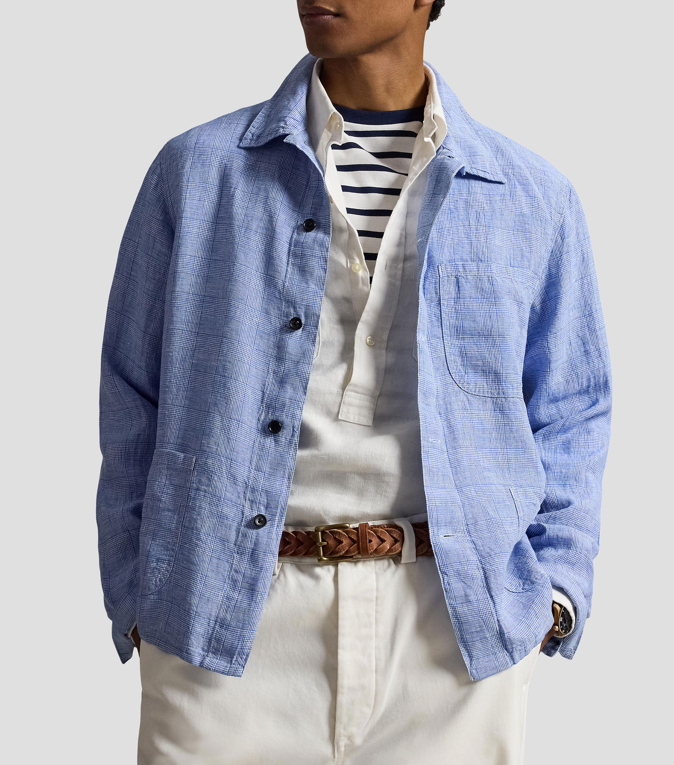 Camisa de cuadros en lino con manga larga Hombre