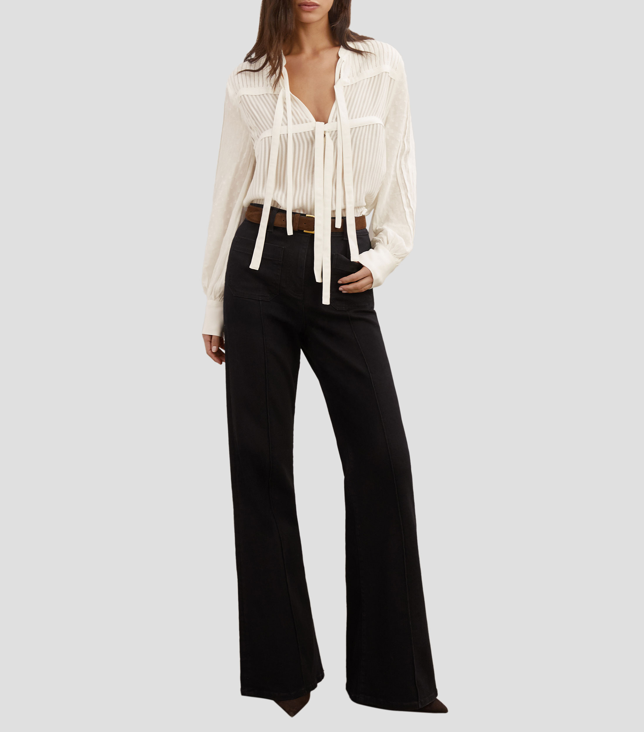 Blusa lisa de manga larga Mujer