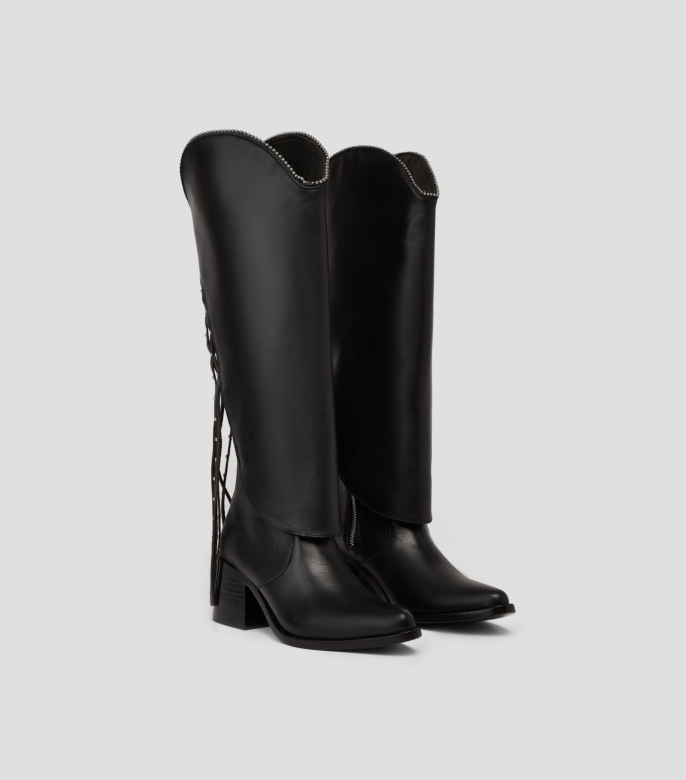 Botas vaqueras altas en piel con tacón medio ancho Mujer