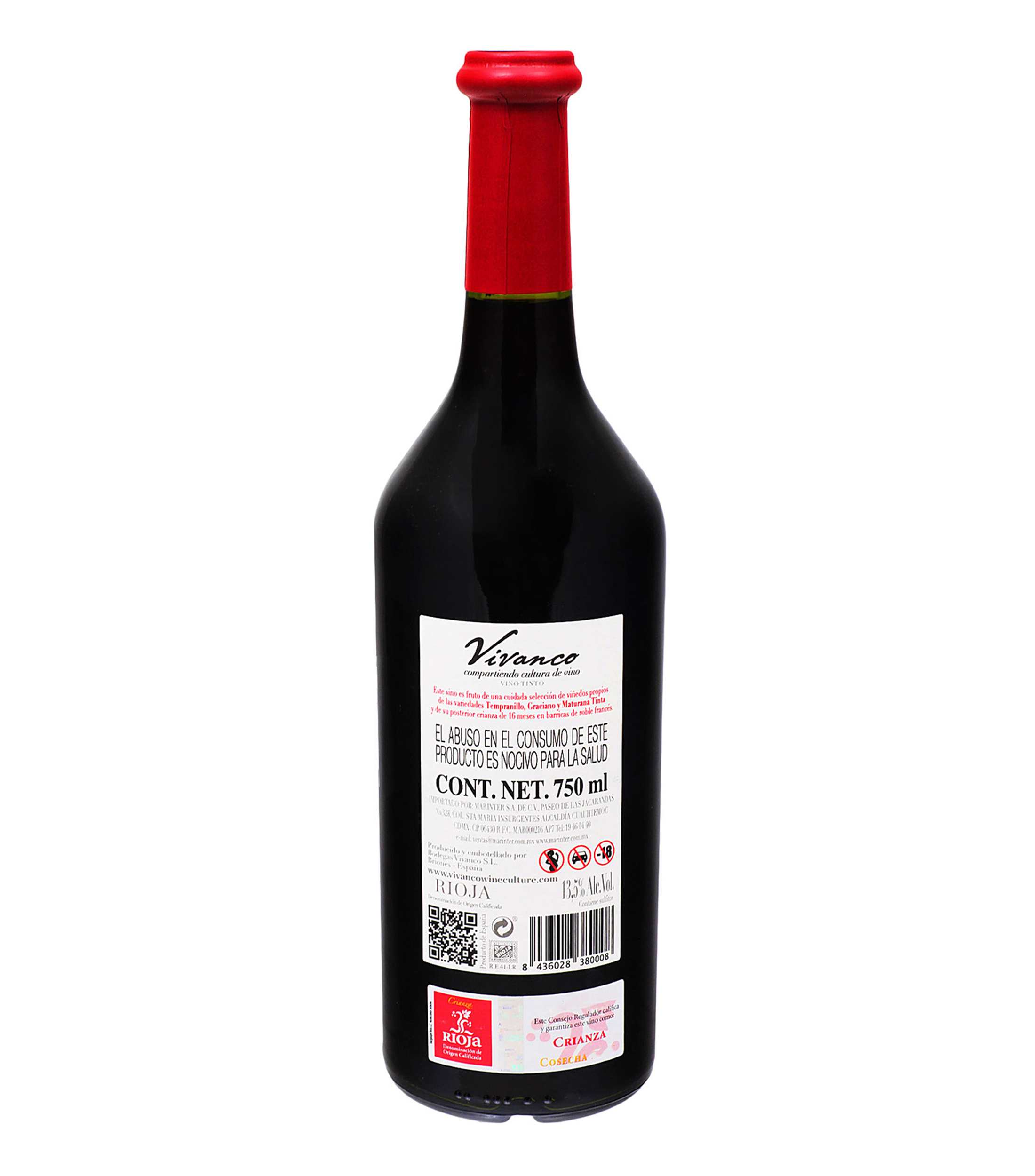 Vino tinto Tempranillo, 750 ml
