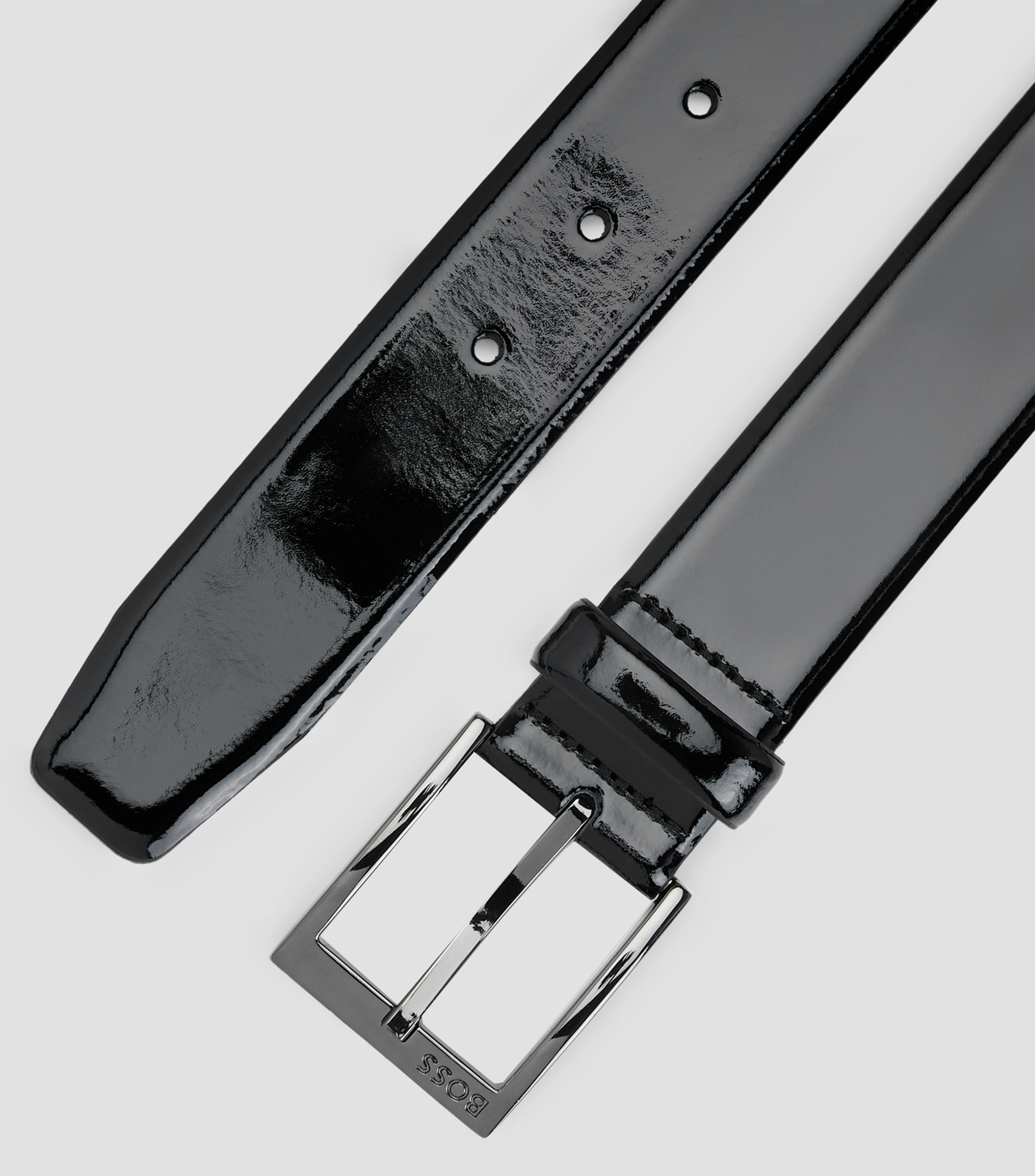Cinturón de charol italiano con hebilla con logo Hombre