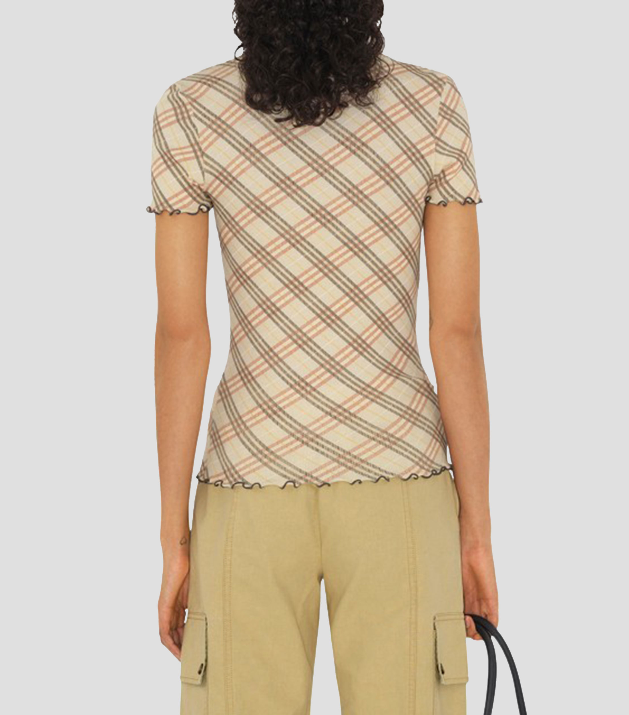 Playera cuello redondo manga corta con líneas Mujer