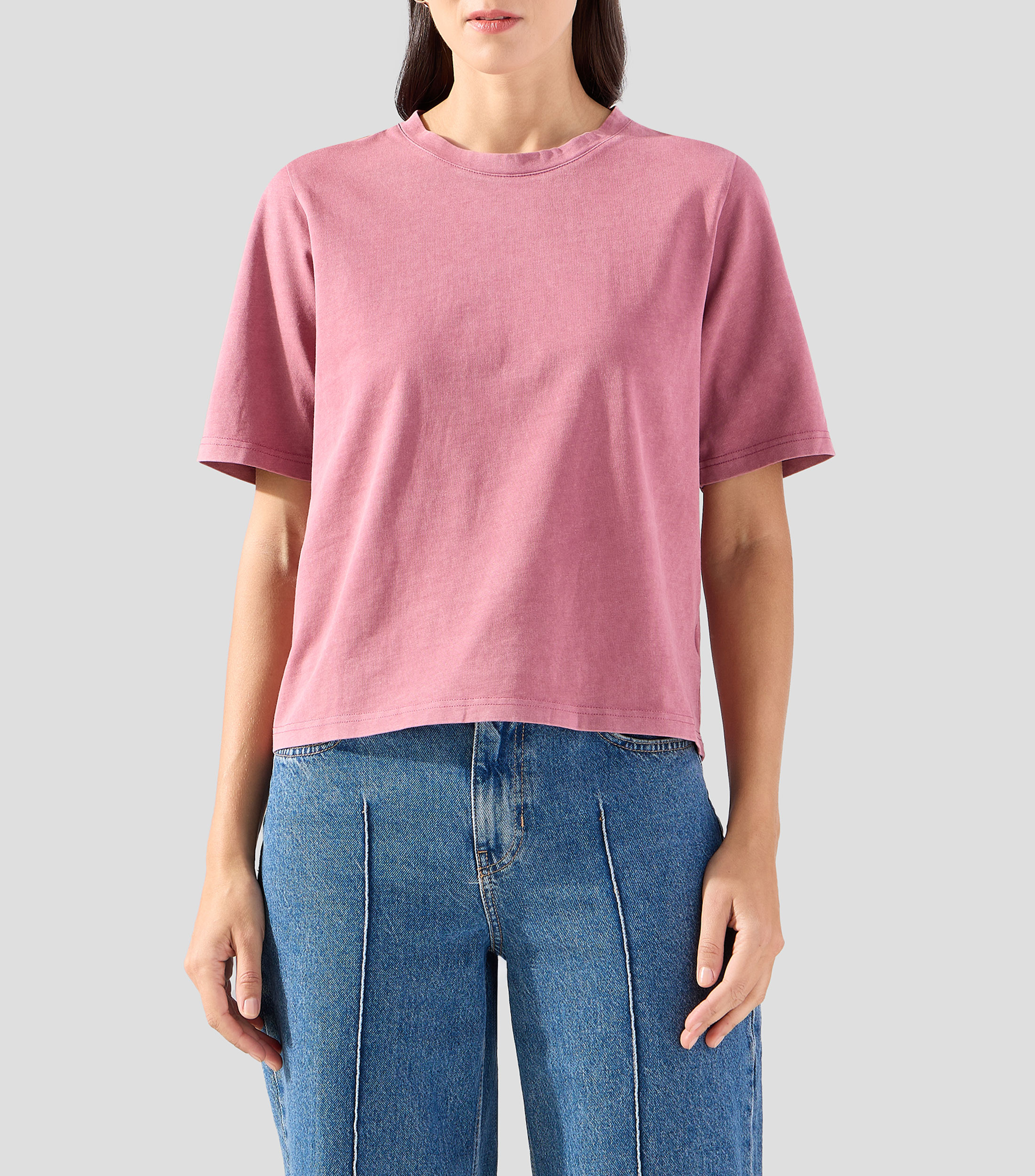 Playera cuello redondo manga corta lisa Mujer