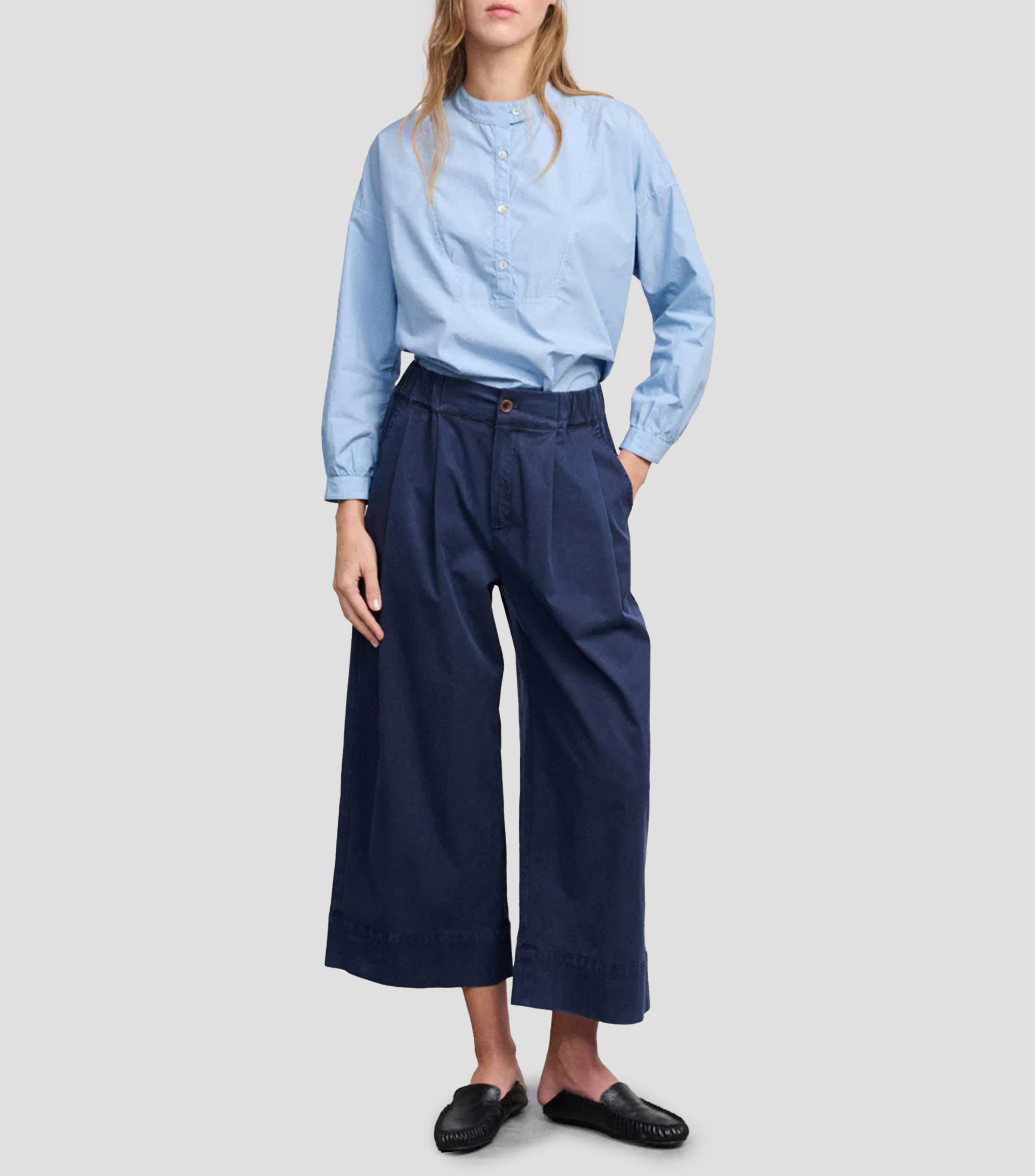Camisa lisa cuello mao manga larga Mujer