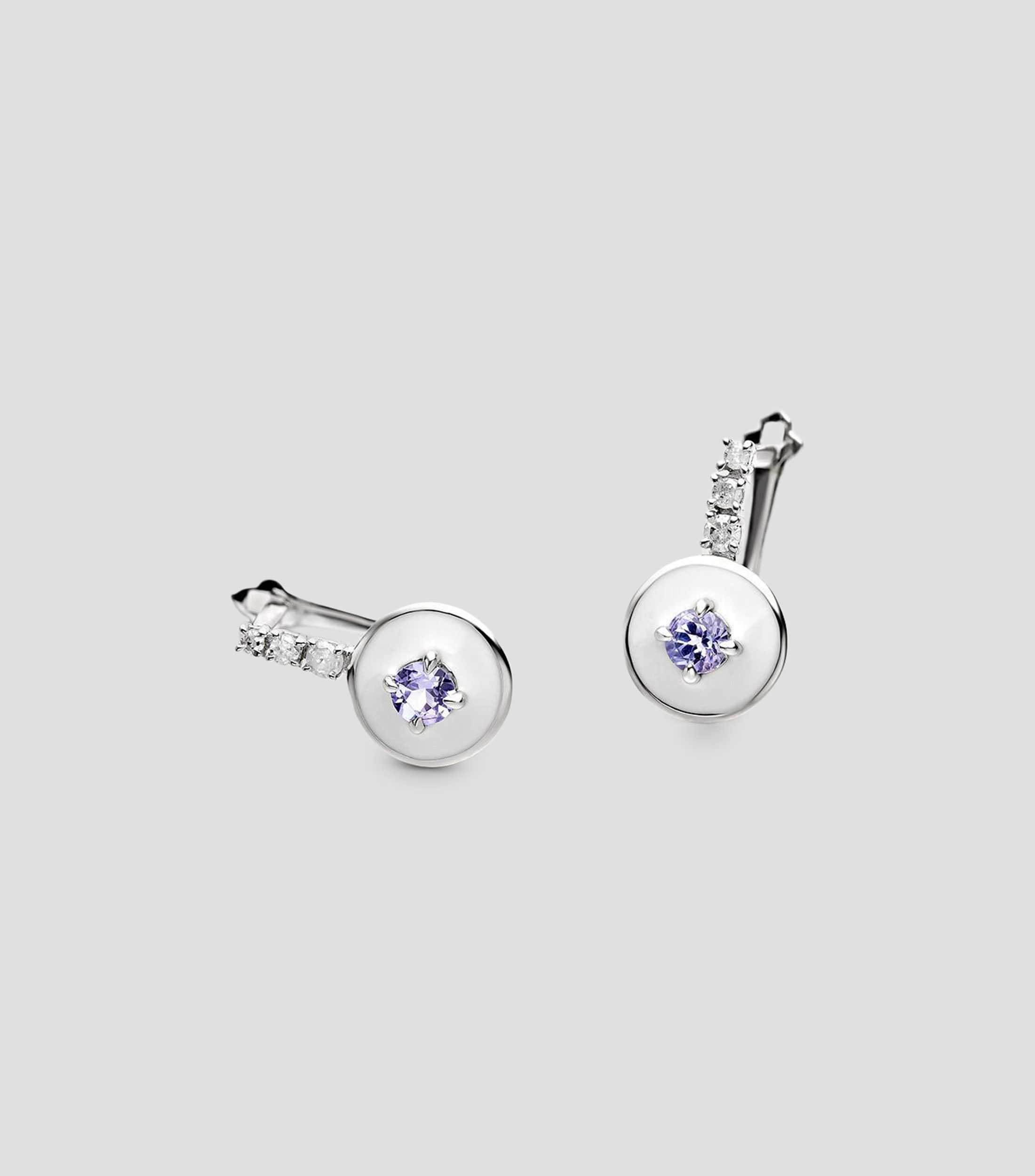 Pendientes en plata .925 con tanzanitas moradas, diamantes blancos y esmalte blanco Vivienne Mujer