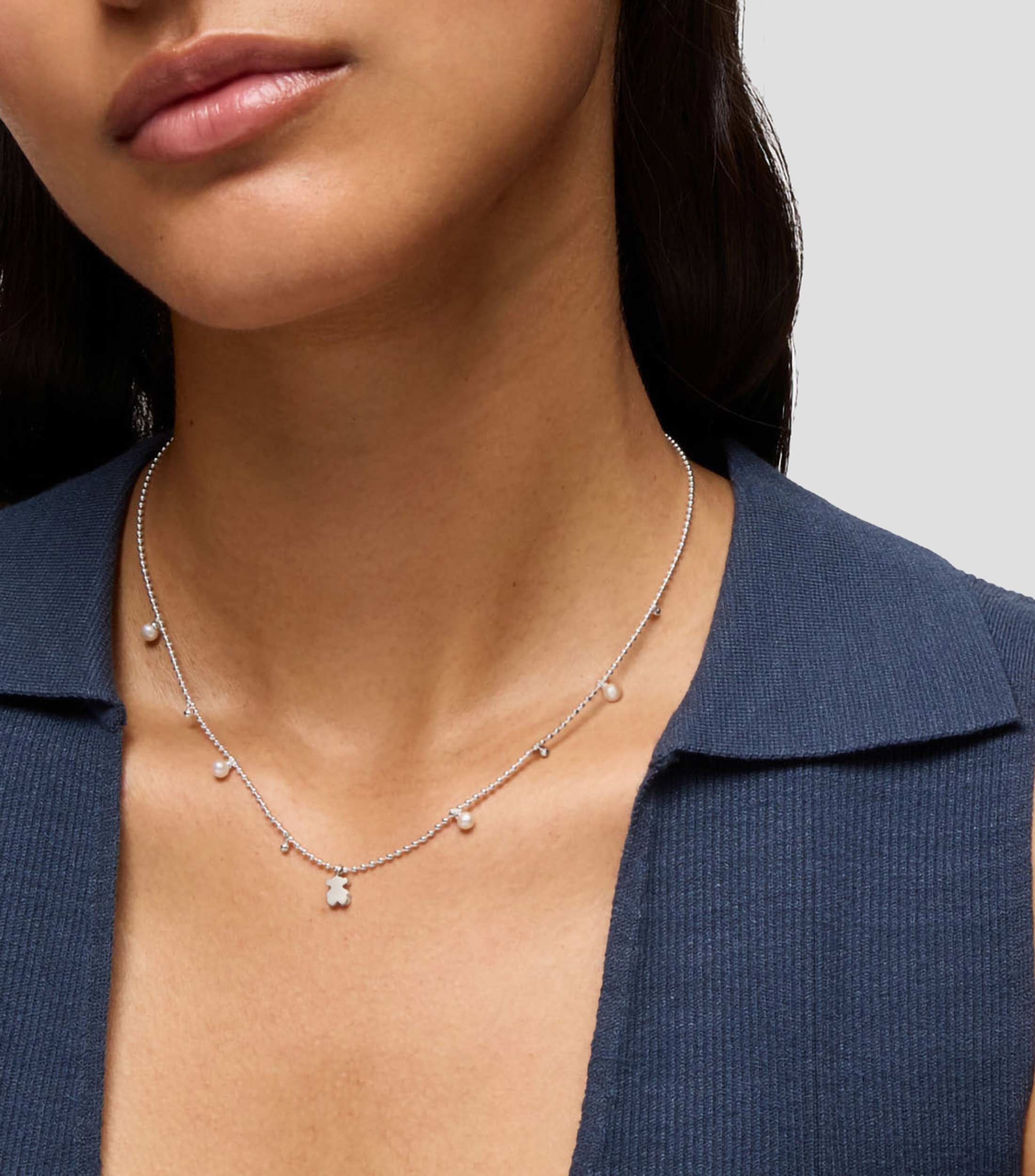 Collar Oso en Plata con perlas Sweet Dolls Mujer