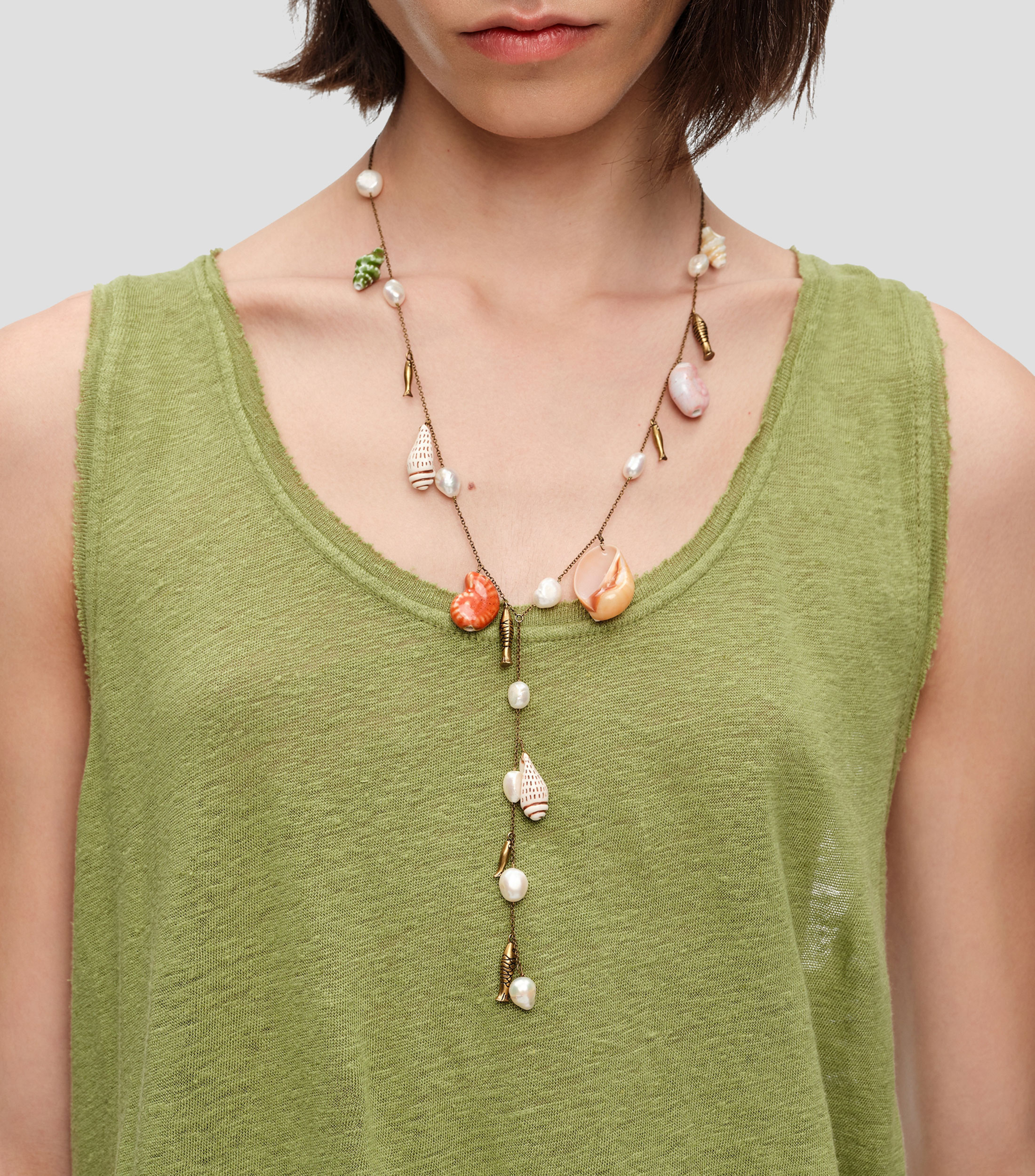 Collar peces y caracolas cerámica dorado envejecido Mujer