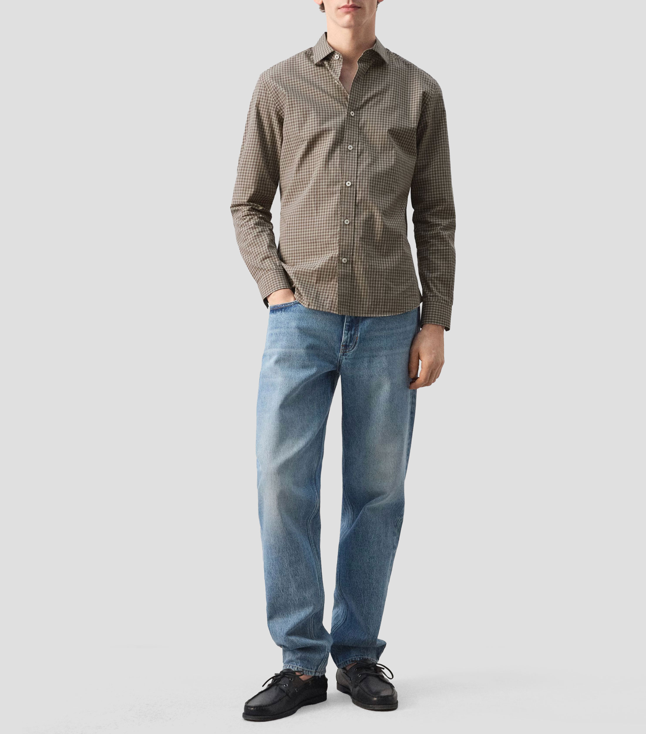 Camisa con cuadros manga larga Hombre