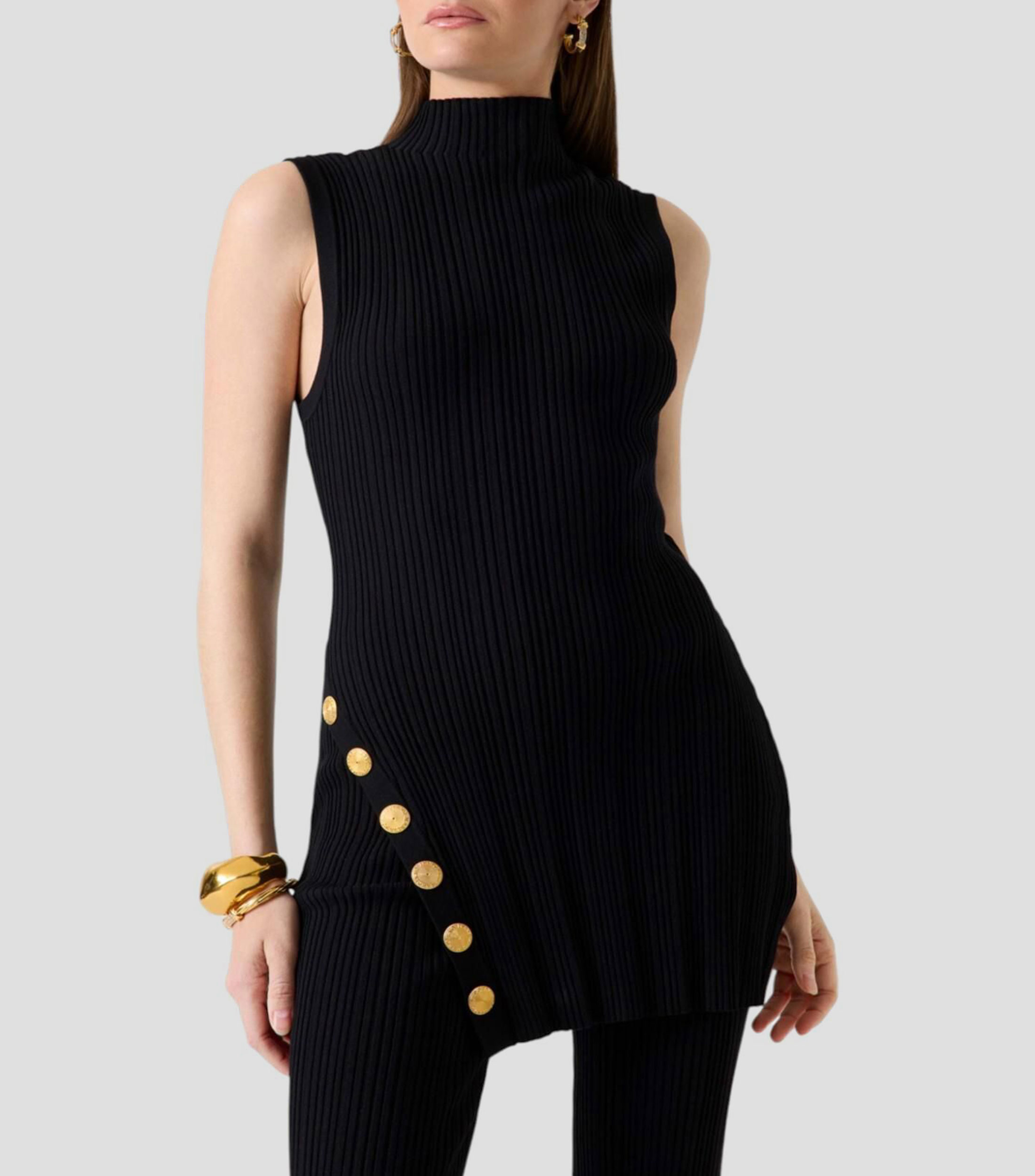 Suéter tipo túnica cuello alto Mujer