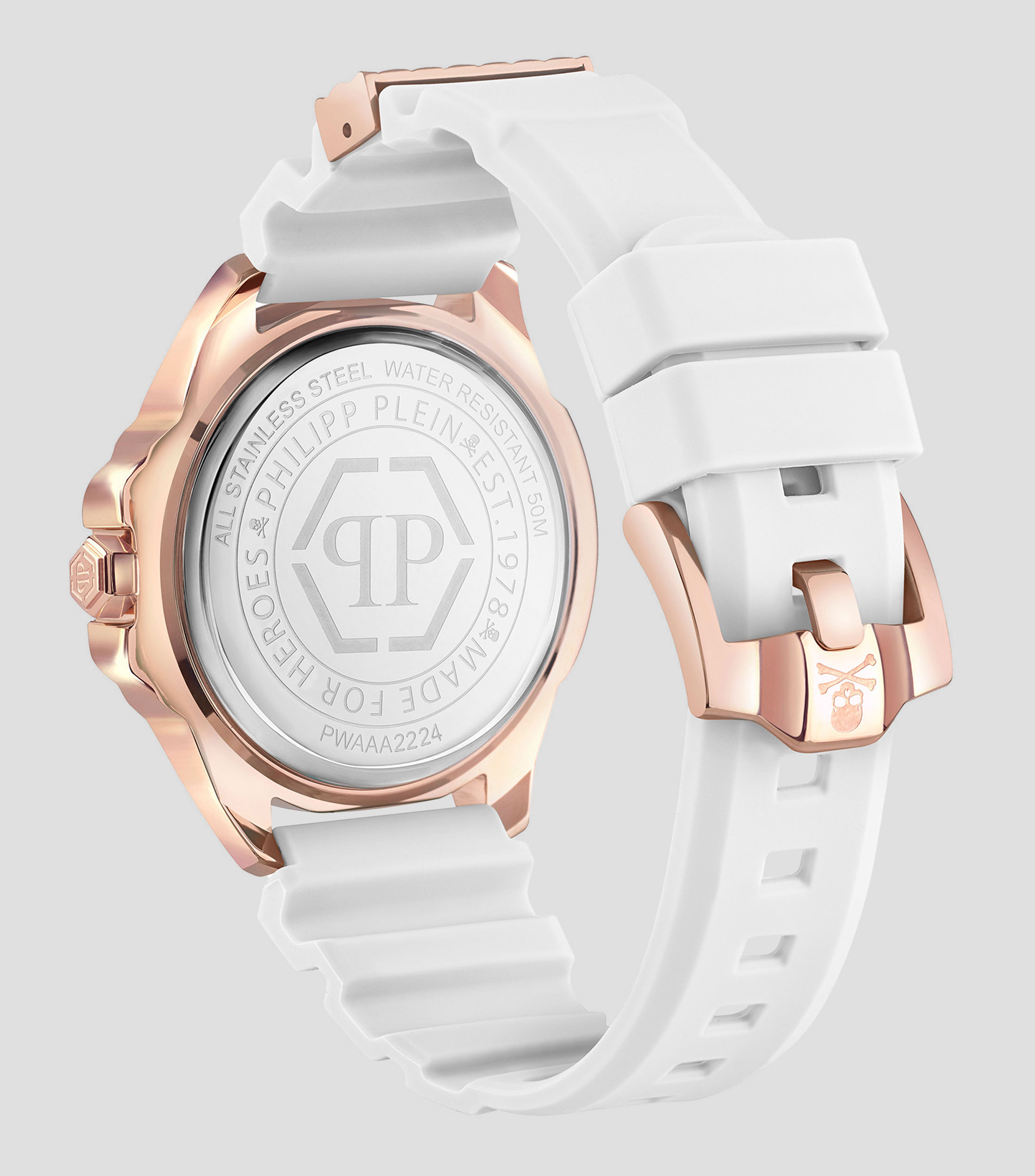 Reloj Unisex The Skull Casual Blanco, Oro rosa