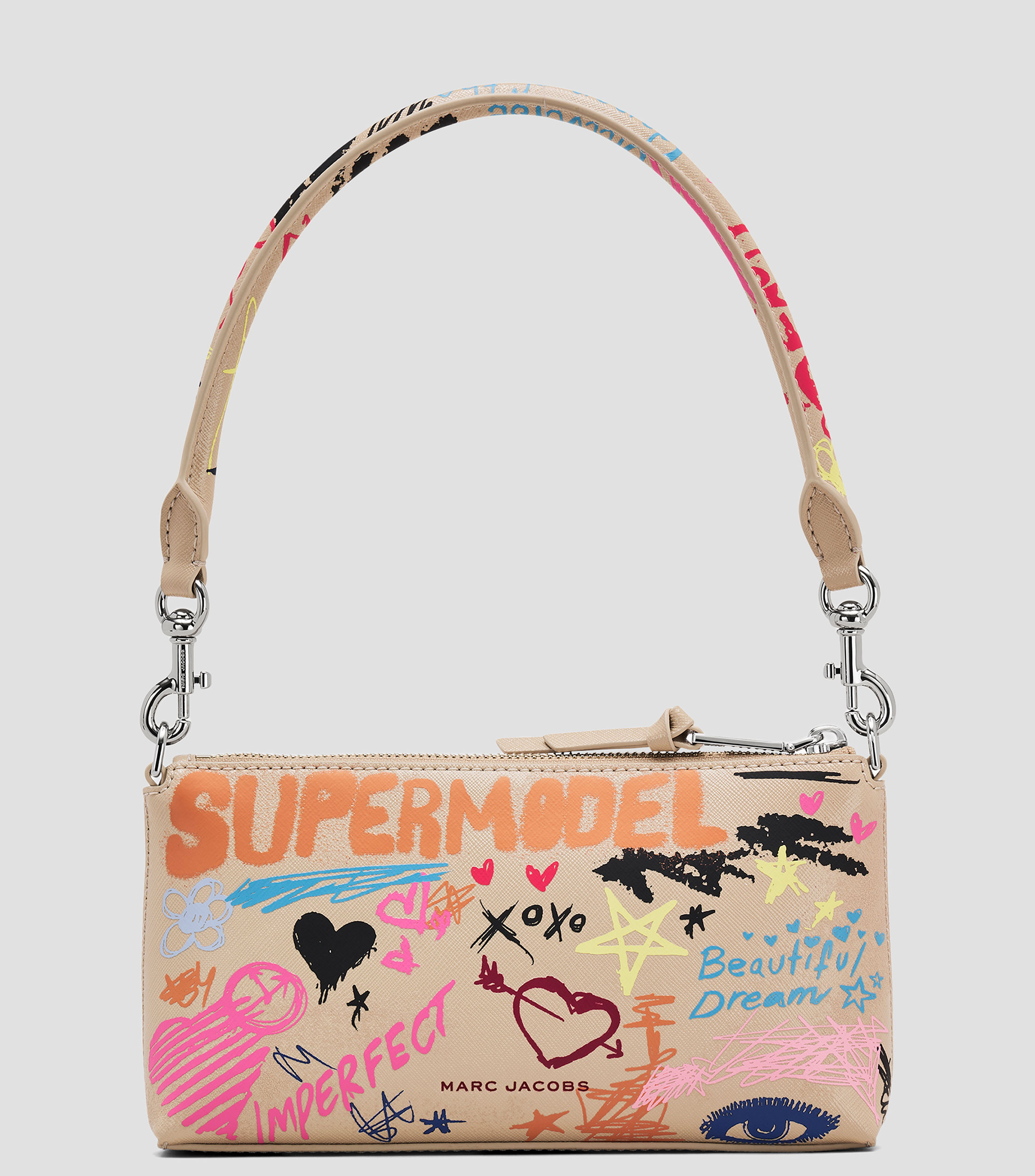 Bolsa wristlet café en piel Punk Scribble Snapshot Convertible estampada Mujer